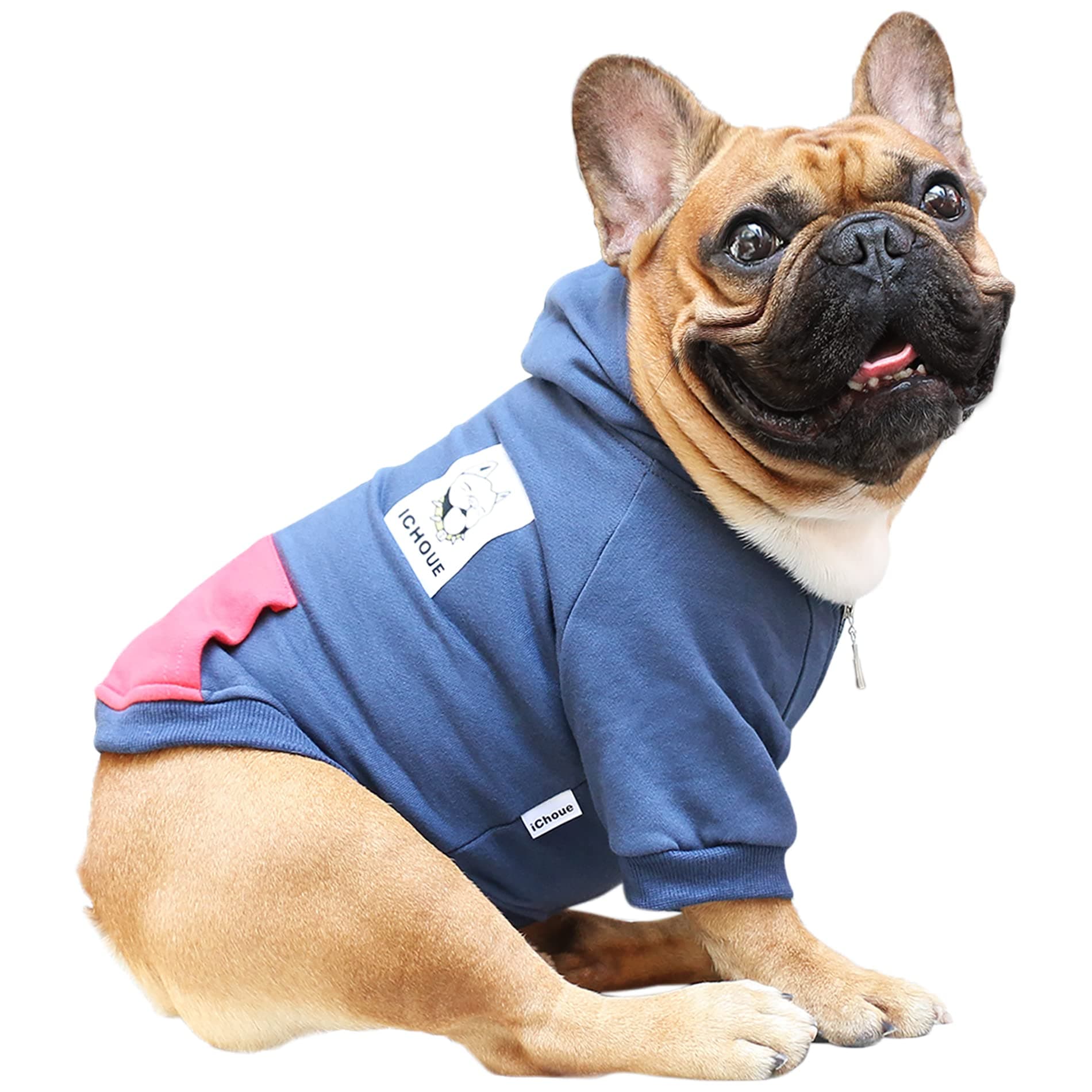 ICHOUEFrench Bulldog Frenchie Clothes Hoodies for Dogs Pug English Boston Terrier Bully Pitbull Corgi Sweatshirt Sweater Clothing - Navy/XLarge