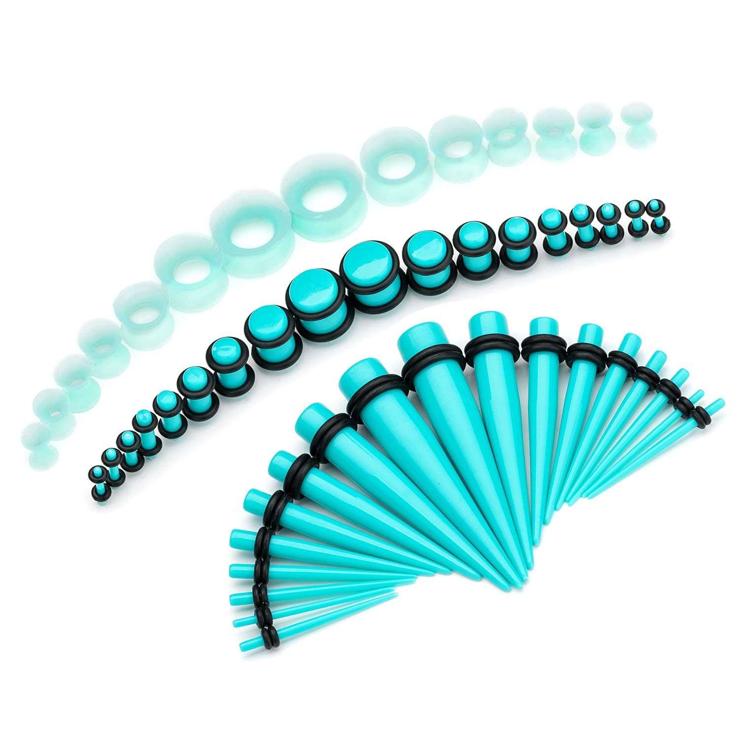 50pcs Ear Stretching Kit Silicone Tunnels Acrylic Tapers and Plugs 14G-00G Gauges Set Eyelet Expanders for Women Men Body Piercing Jewelry