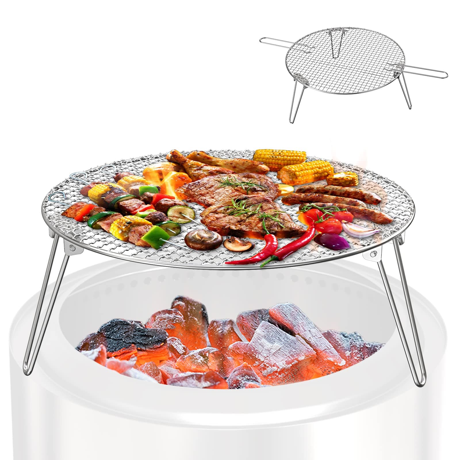 Grill Grate for Solo Stove Bonfire, 19.5 Inch Round Grill Grate with 3 Detachable Legs, Stainless Steel Fire Pit Cooking Grate Raised Top Grate for Bonfire Stove