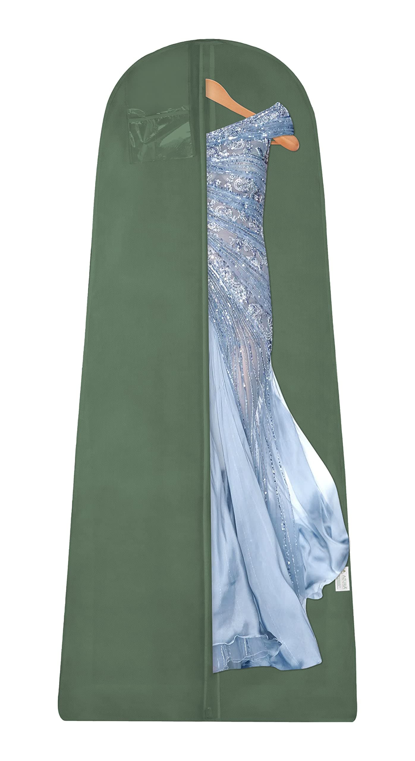 AZURA 70" WEDDING GOWN COVER, LENGHA/LEHENGA GARMENT STORAGE BAG WITH 7" GUSSET Zipped, Non Woven Fabric (Pack of 5, BOTTLE GREEN)