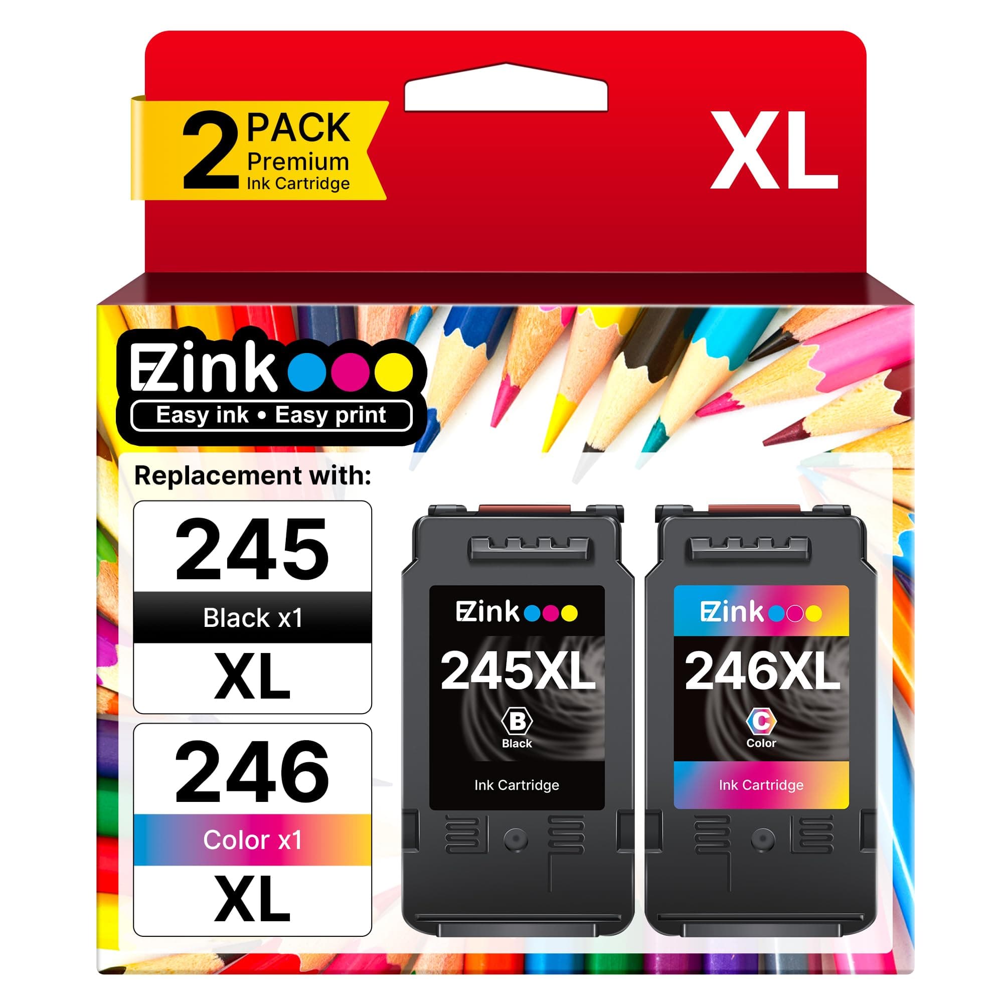 245XL 246XL Ink Cartridge Replacement for Canon 245XL 246XL Combo Pack for Canon Ink 245 and 246 Works with Pixma MG2522 MG2525 TS3122 TS3322 MX490 TR4520 TS202 MG2520 MG2922 MG3022 (2 Combo Pack)