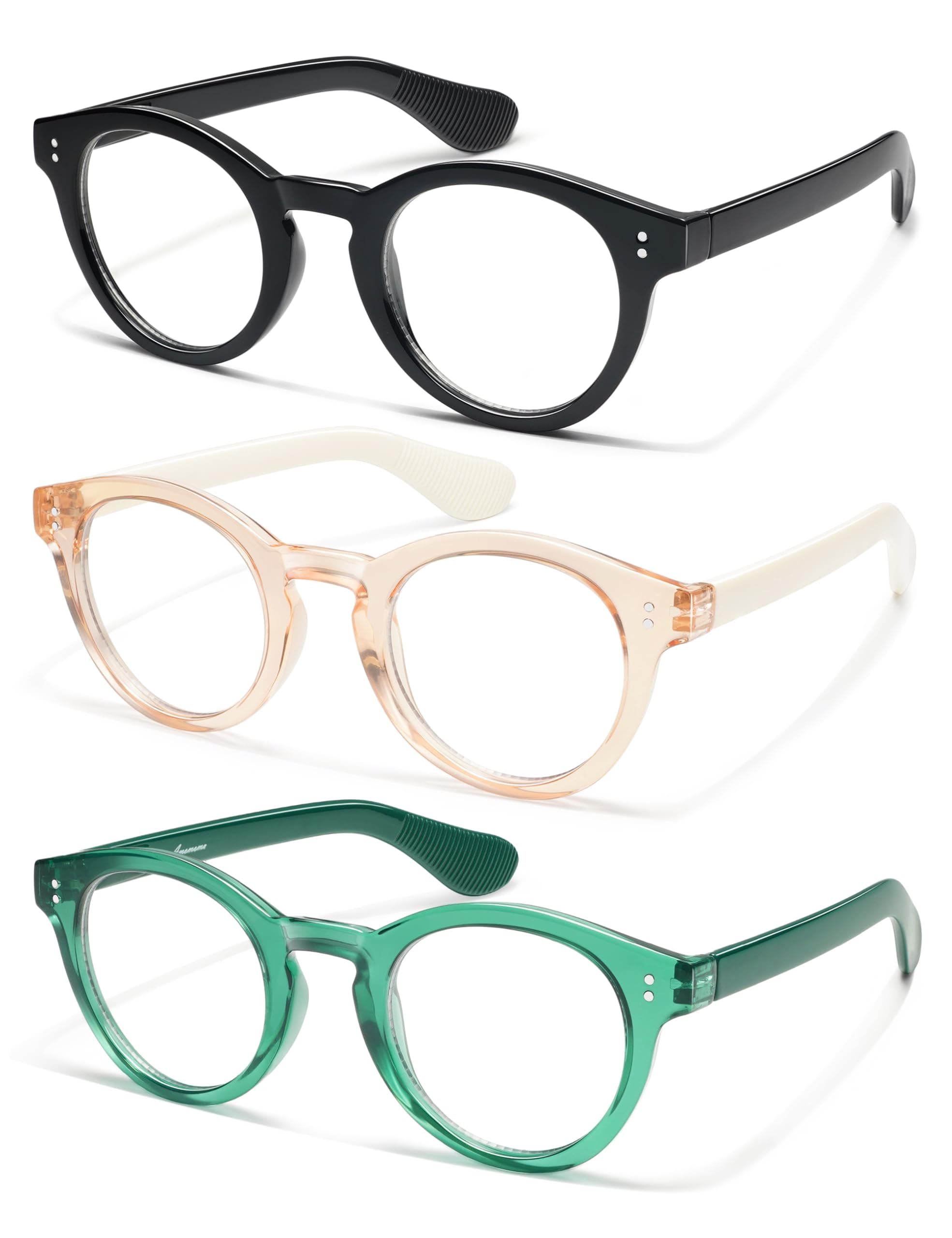 AMOMOMA 3 Pack Classic Round Reading Glasses for Women Men,Retro Blue Light Computer Reader Frame AM6142Carbonfree Certified
