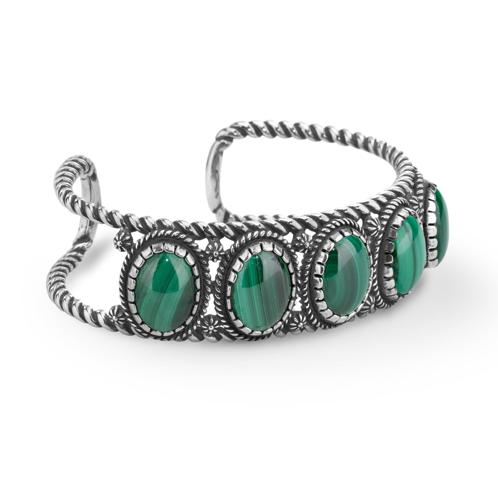 Sterling Silver Women's Cuff Bracelet Choice of Gemstone Color 5-Stone Design Sizes S, M, or L