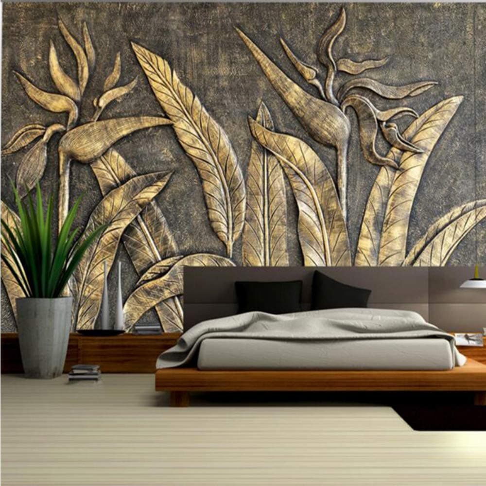 Hlonl Gold Bird Wallpaper of Paradise Sculpture Home Decor Bedroom Photo Mural Wallpaper Living Room Wall Decor Paper Wallpaper Design-400X280CM