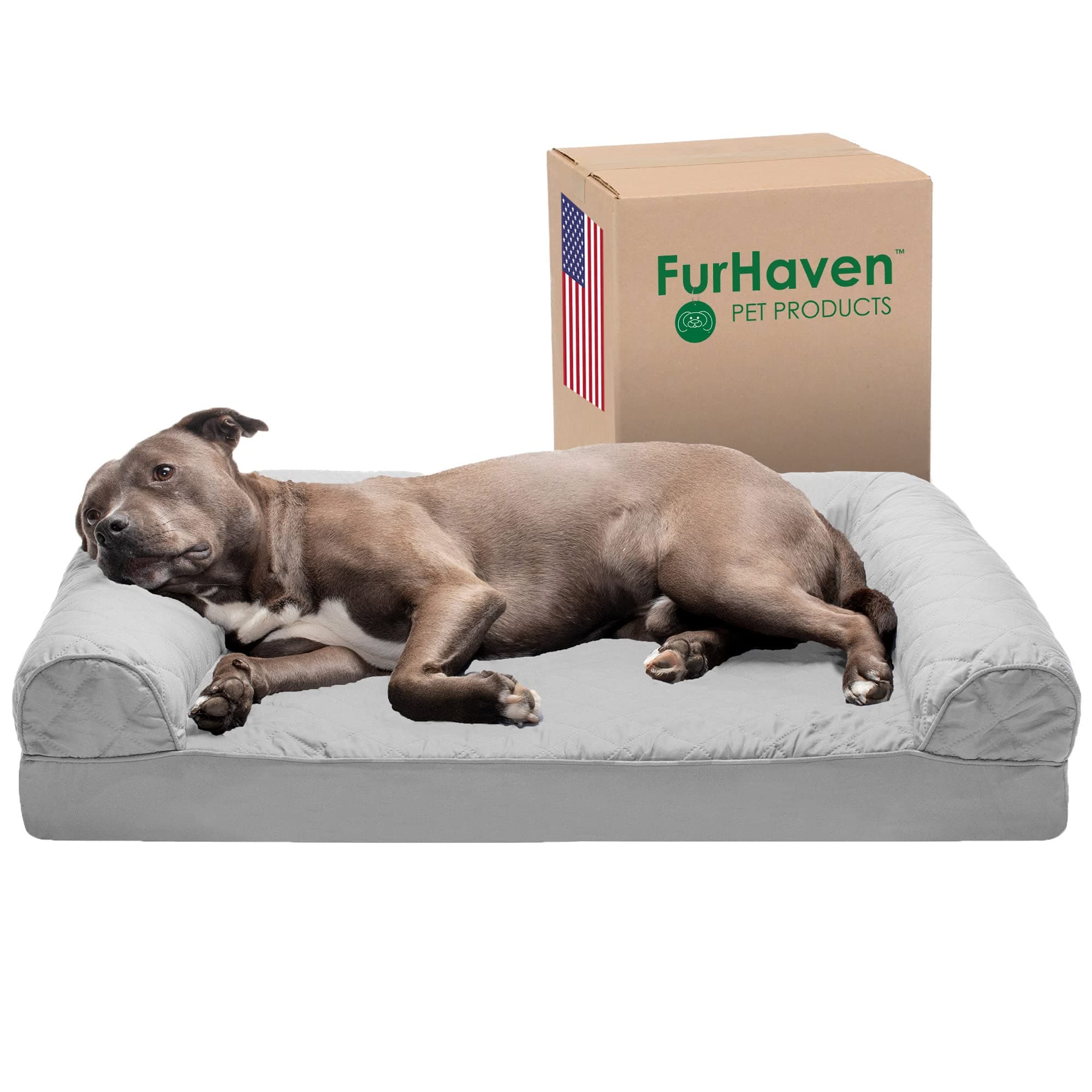 Furhaven Polyester Pet Quilted Orthopedic Sofa Pet Bed, Silver Gray, Large, dogs and cat