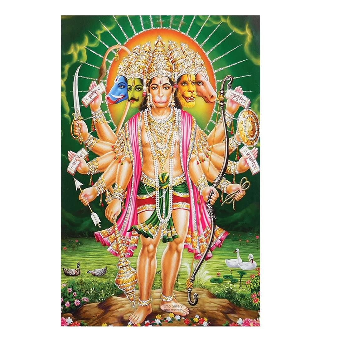 Emo Gallery Speak Your Heart Panchamukhi Hanuman Wall Sticker Main Door Vastu Dosh Rectification Remedy of Home, Office, with Extra Benefit Like a New Everyday|Hanuman Ji Wall Poster 12 * 18inc