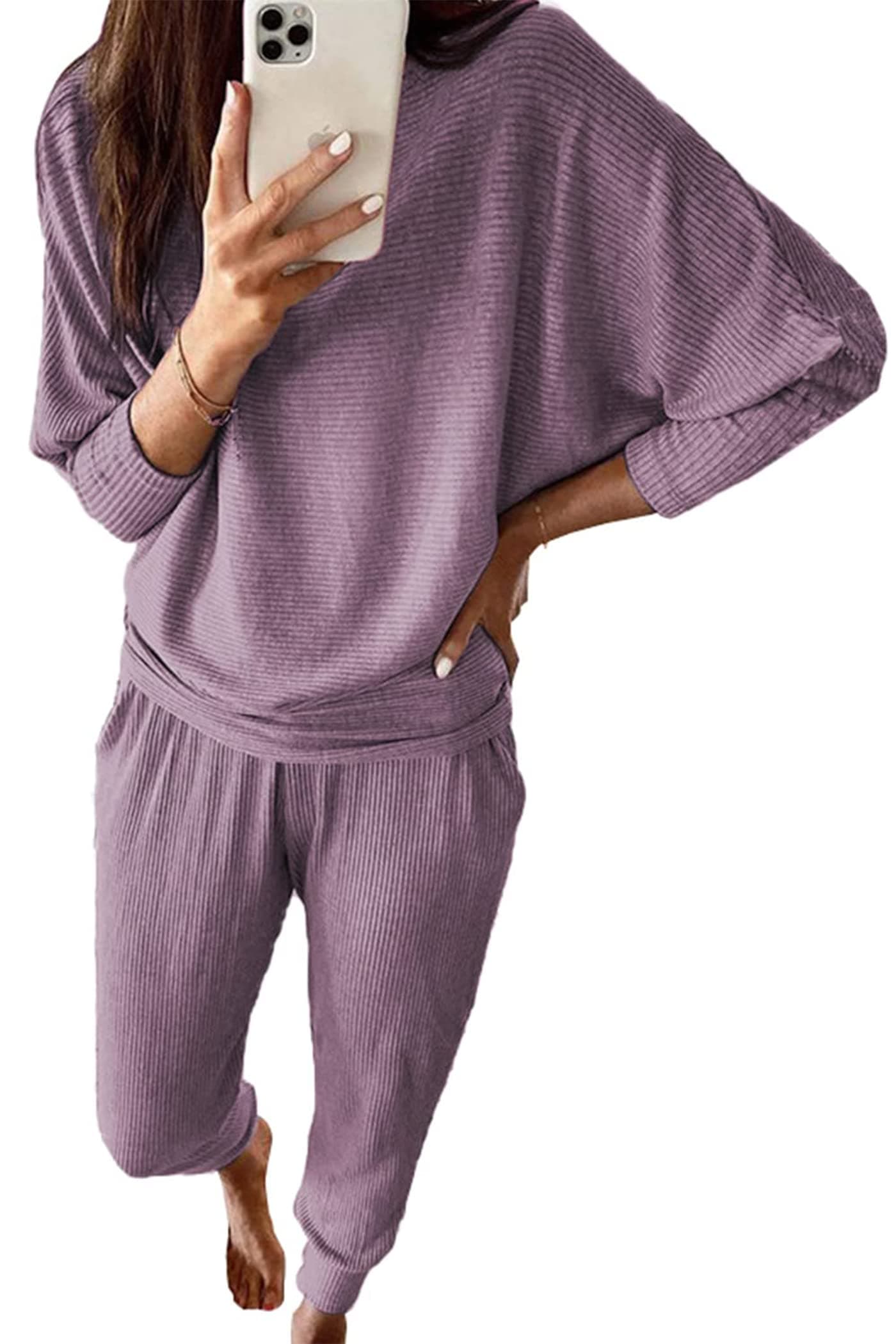 PRETTYGARDENWomen's Fall Fashion Outfits 2 Piece Sweatsuit Solid Color Long Sleeve Pullover Long Pants Lounge Set