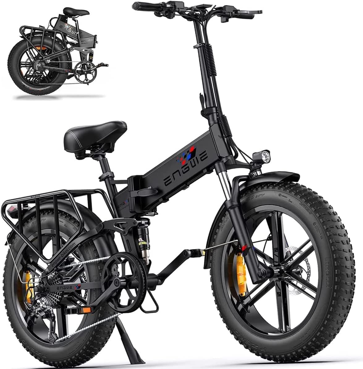 ENGWE Electric Bike Folding E-Bike for Adults, 20''*4.0 Fat Tire Electric Bicycle, 48V 16Ah Battery Range to 150km, Shimano 8-Gears All -Terrain, ENGINE Pro (Black)