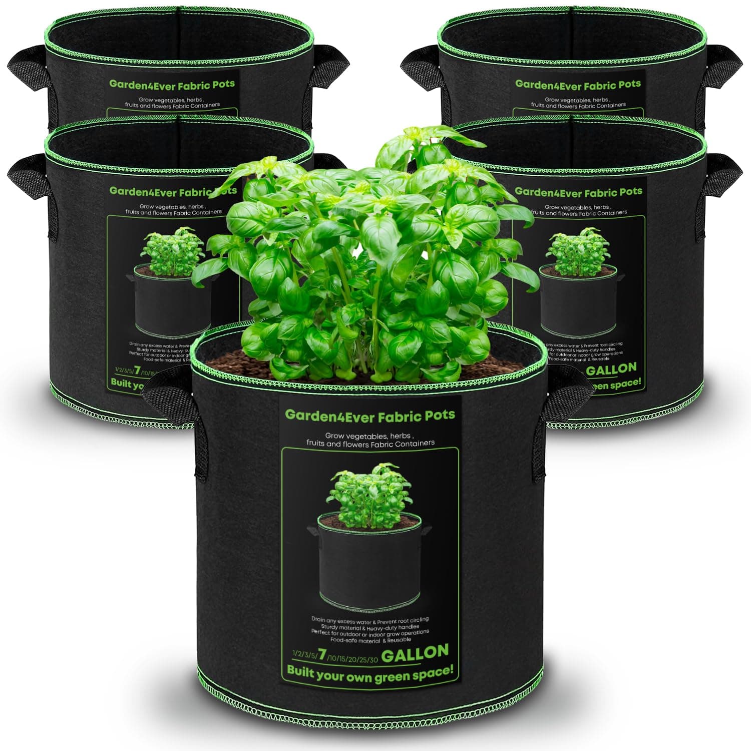 5-Pack 7 Gallon Grow Bags Heavy Duty Container Thickened Nonwoven Fabric Plant Pots with Handles