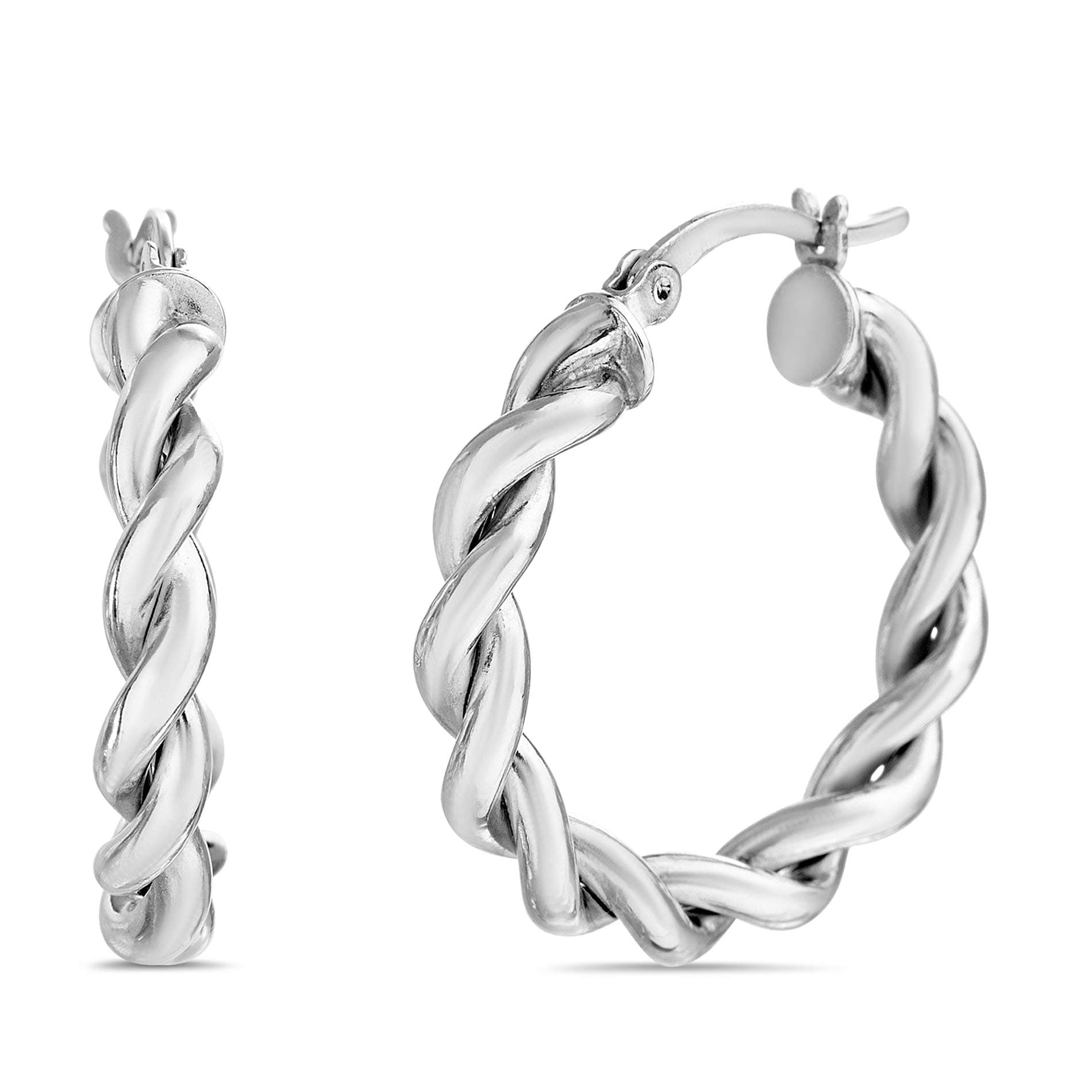 WILLOWBIRD Rhodium Plated Sterling Silver Twisted Rope Hoop Earrings for Women