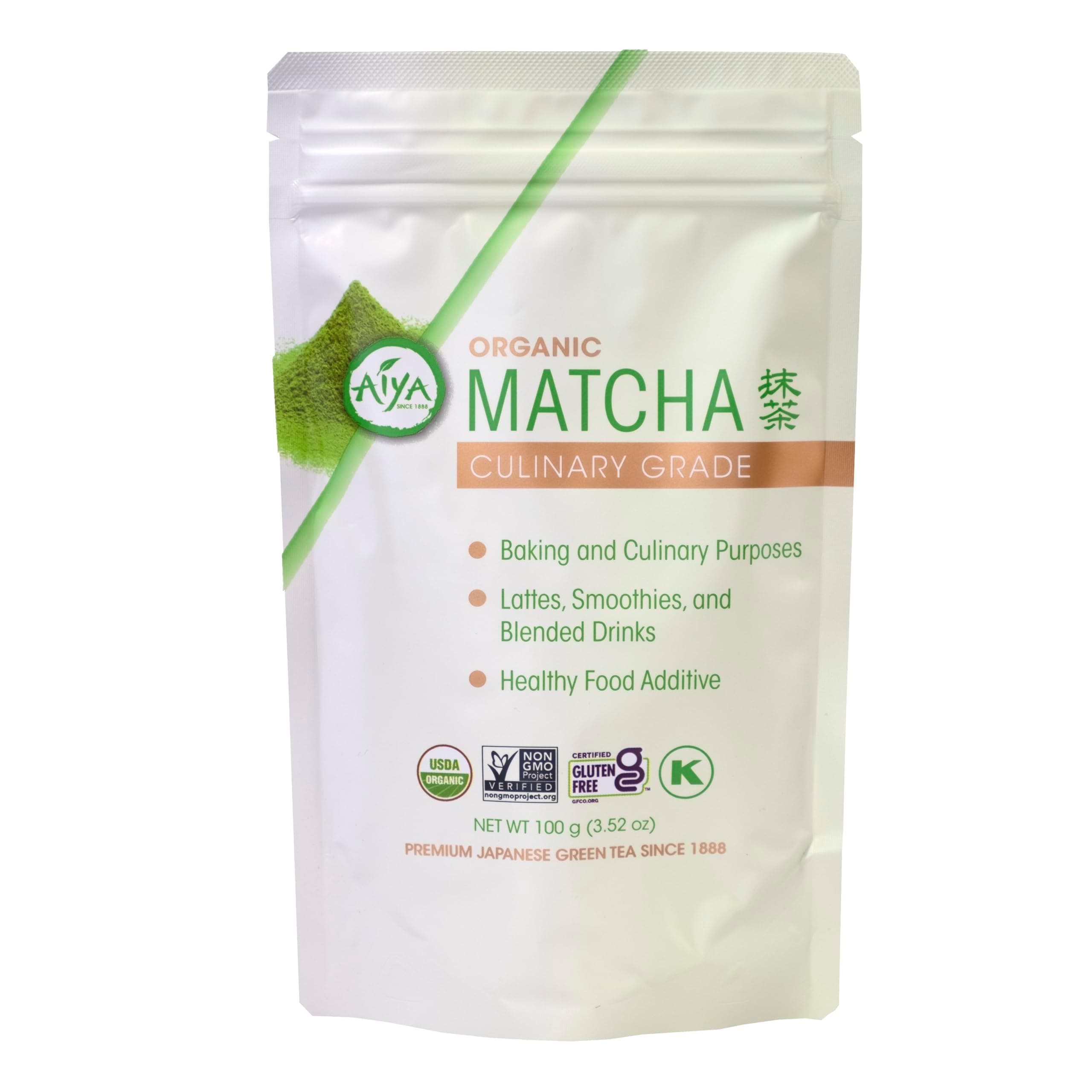 Aiya Certified USDA Organic Culinary Grade Matcha Green Tea Powder - Ideal for Baking, Lattes, Smoothies - Gluten-Free & Non-GMO - 100g Bag (3.52 oz)
