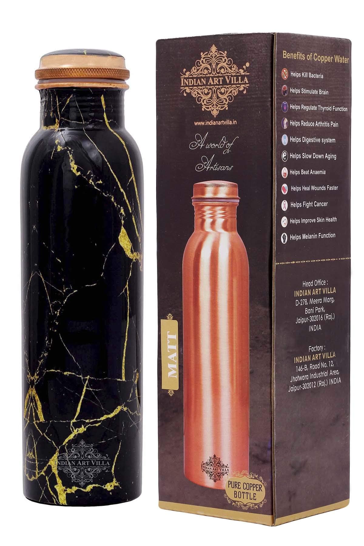 INDIAN ART VILLAPure Copper Printed Water Bottle with Onyx Marble Design, Drinkware & Storage Purpose, Ayurvedic Health Benefits, Volume-1000 ml