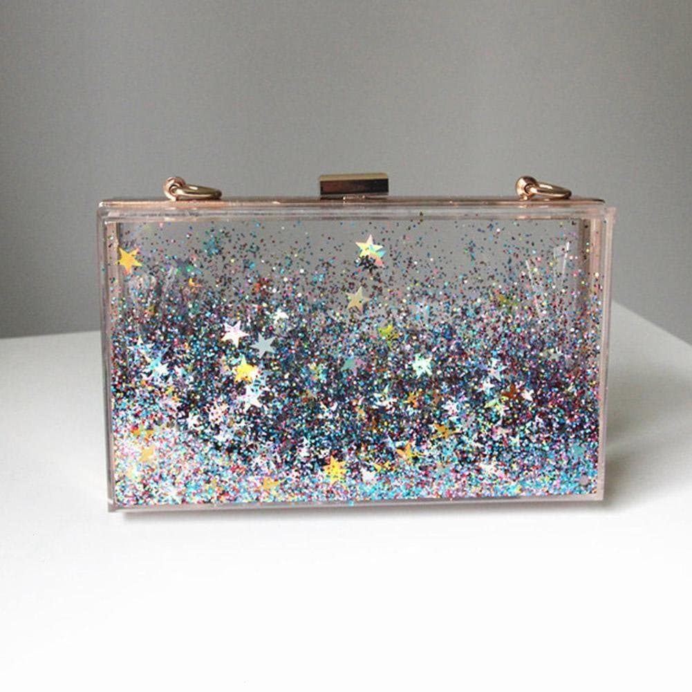 sevenuk Glitter Dynamic Liquid Cute Purse Clear Acrylic Transparent Evening Clutch Handbag Chain Shoulder Messenger Bag 1 Pcs Bag Gift