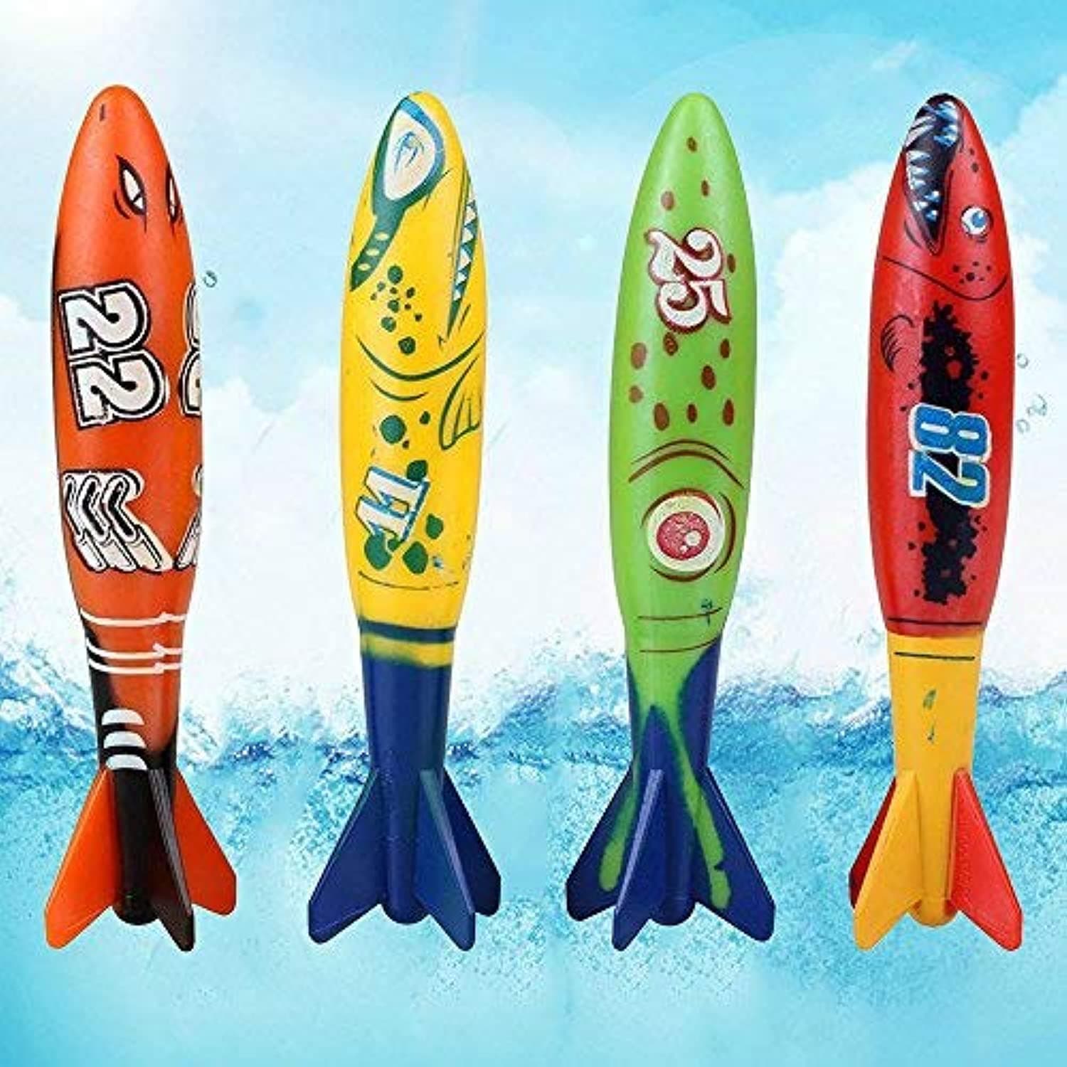 Pool Diving Toys Throwing Bandits Underwater Gliding Shark Swimming Glides Toys Small Water Rockets 4 Colourful Fun Toy for The Pool and Bath