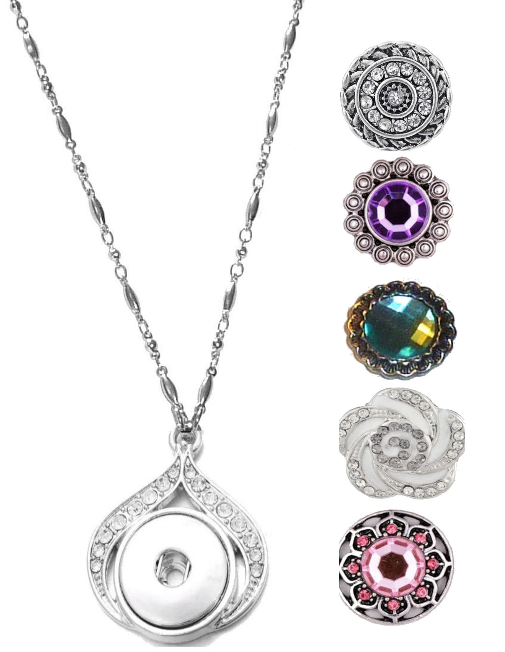 Snap Interchangeable Women's Fashion Jewelry Necklace, 18" or 24" long, Fancy STRONG Stainless Steel Chain. Comes in a gift bag