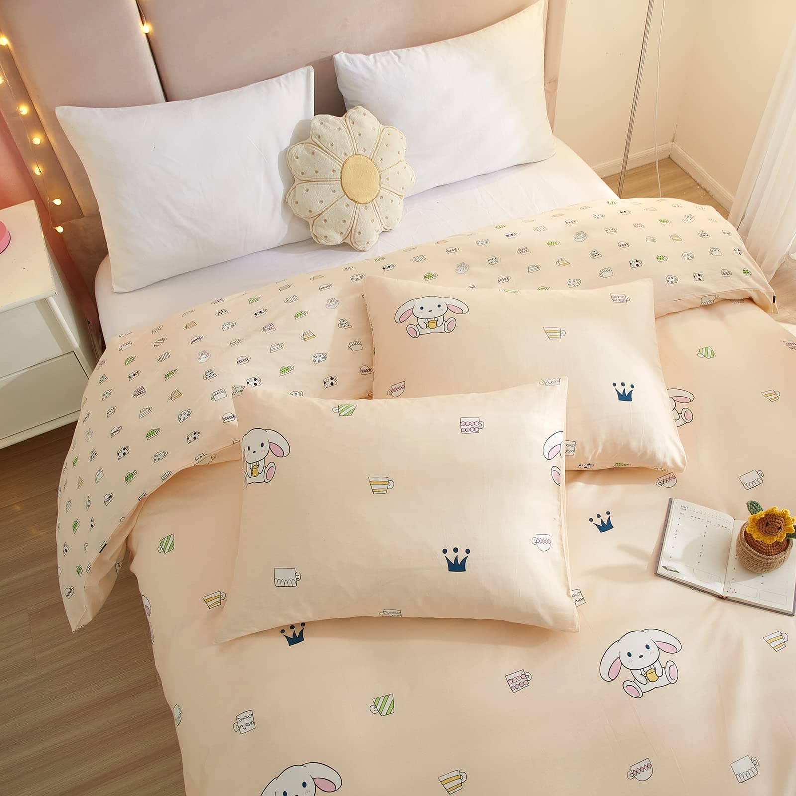 Cartoon Cup Rabbit Pillowcases Set Cotton Kids Girl Pillow Shams for Boy Teen Cartoon Dogs Print Pillow Covers 100% Cotton Standard Bedding Pillowcases, Envelope Closure, (2 Pieces, 20"×26")