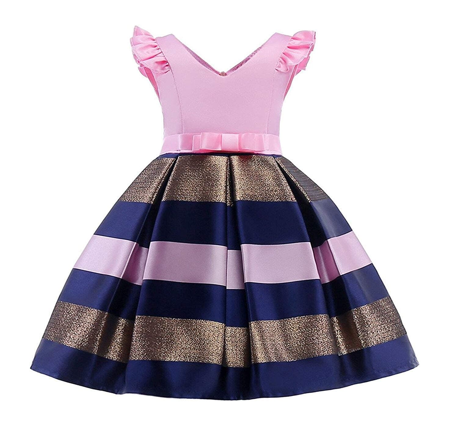 2-10 Years Girls Floral Print Pageant Dresses Toddler Formal Party Striped Dress