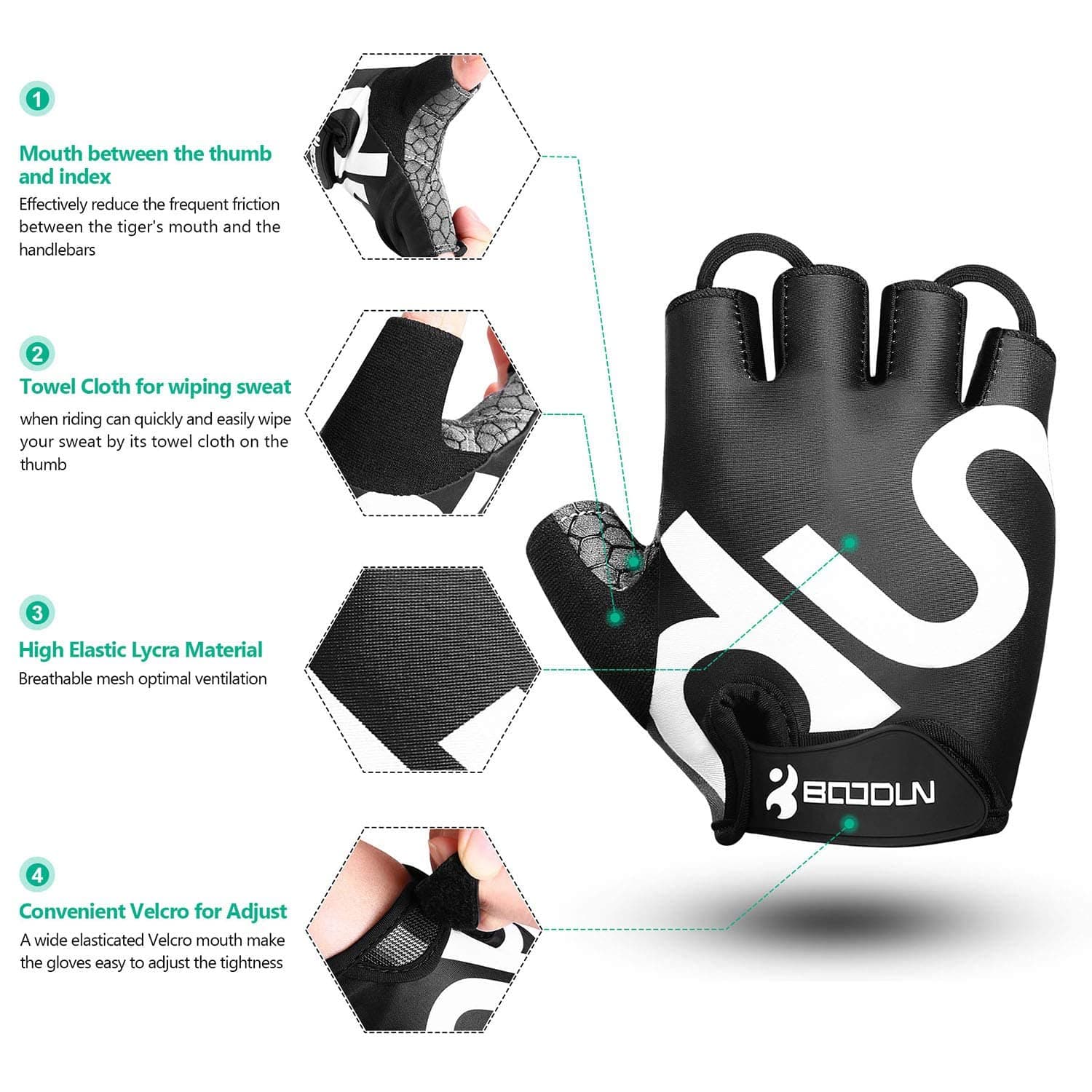 KONVINIT Cycling Gloves Fingerless Mountain Bike Gloves,Bike Gloves with Shock-Absorbing Pad for MTB,Road Bike,Racing,BMX,No-Slip Breathable Cycling Mitts Half Finger for Men/Women