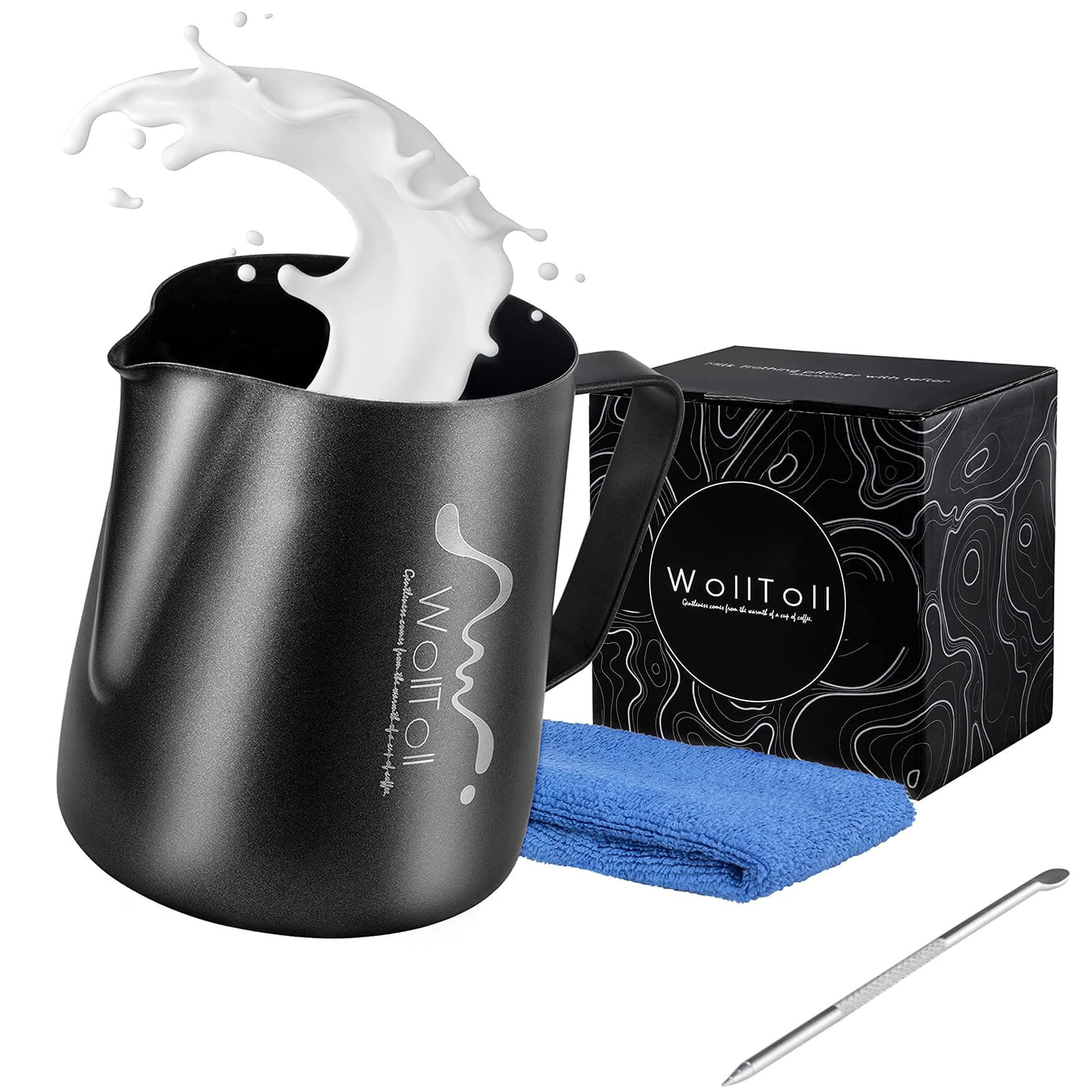 Milk Jug for Coffee Machine Milk Frothing Pitcher, Stainless Steel Creamer Non-Stick Teflon Frothing Pitcher 12 oz (350 ml), Matte Finish with Latte Decorating Art Pen