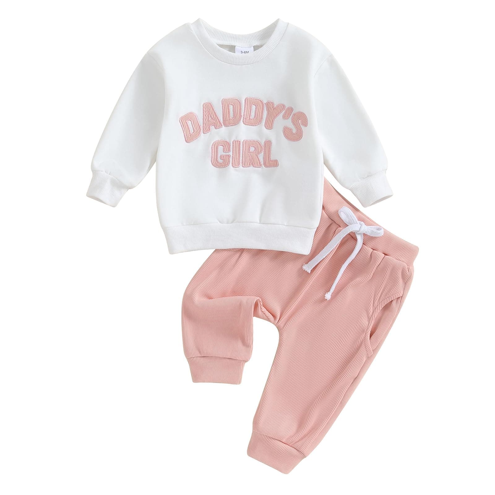 CarolillyNewborn Baby Girl Outfits 2Pcs Outfits Clothing Set Daddy's Girl Fuzzy Letter Embroidery Long Sleeve Sweatshirt + Pocket Pants Elastic Waist Set Toddler Clothes