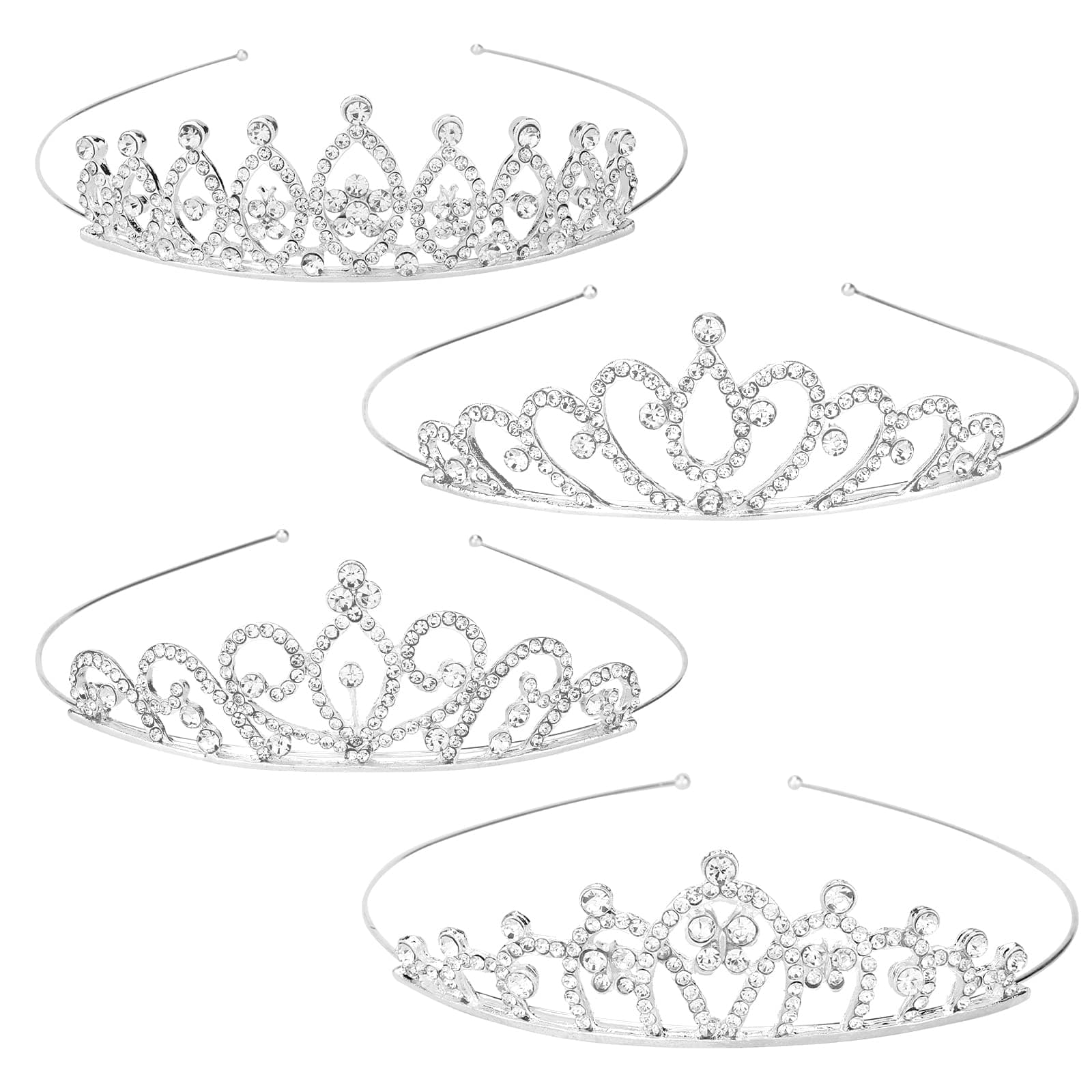 CUBACO 4pcs Princess Crown for Girls, Silver Girls Tiaras Small Tiara Birthday Crown for Girls, Princess Crown