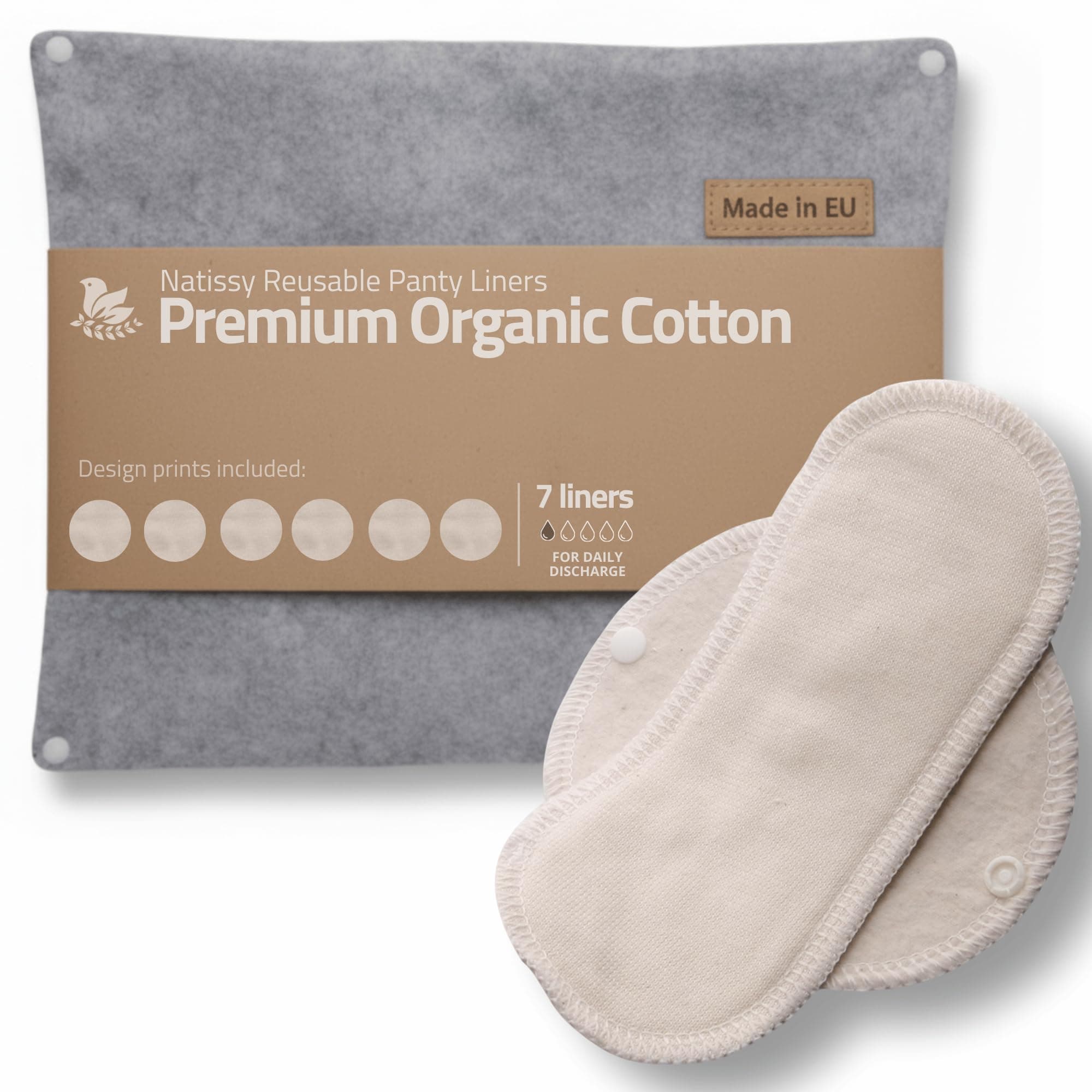 Cloth Panty Liners; 7-Pack (Small) Mini Daily Organic Cotton Reusable Panty Liners for Women Made in EU; Feminine Panty Liners Washable for Women & Teens; Thin Sanitary Reusable Liners, NOT for Period