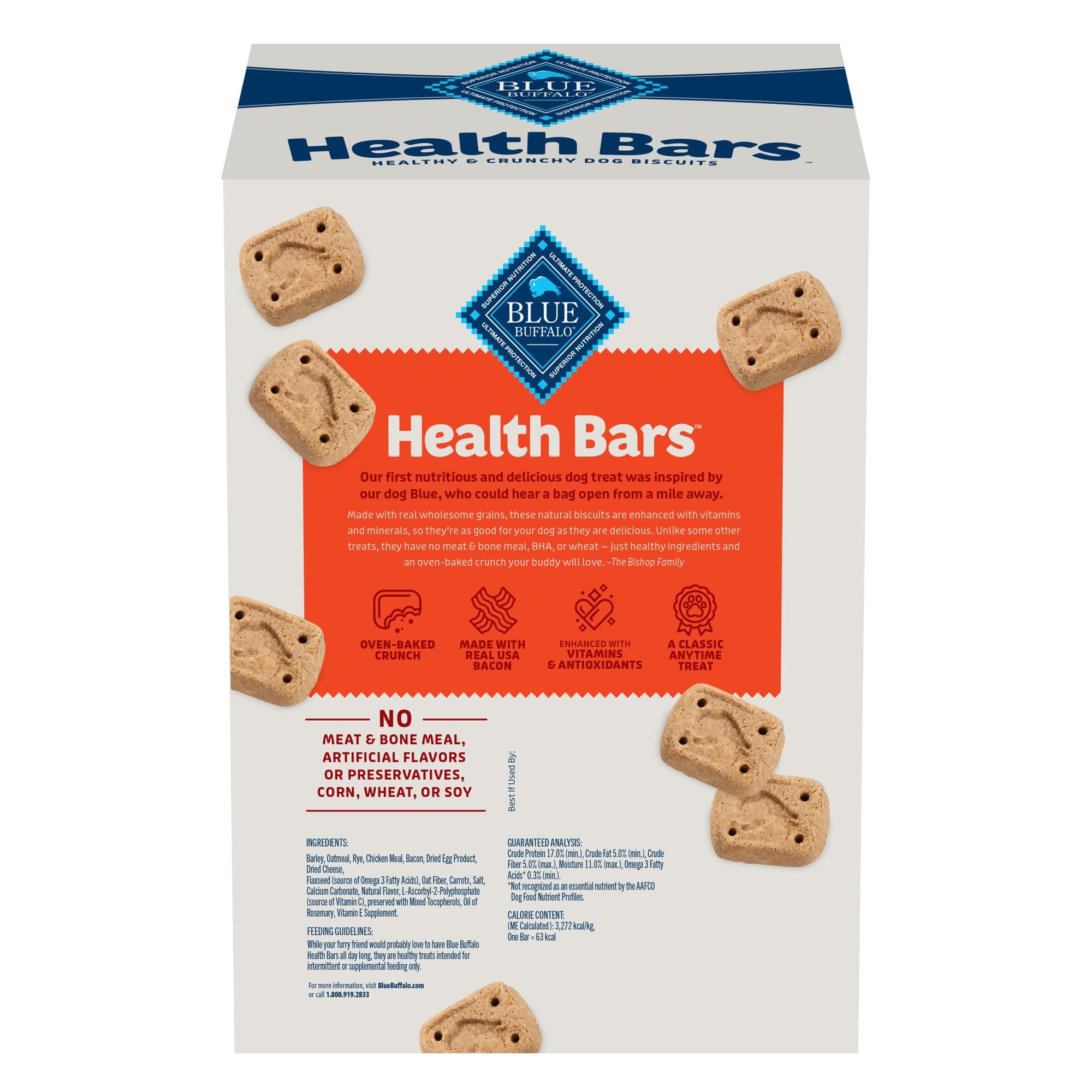 Blue Buffalo Mini Health Bars Crunchy Dog Biscuits, Oven-Baked With Natural Ingredients, Bacon, Egg & Cheese, 2-lb Box