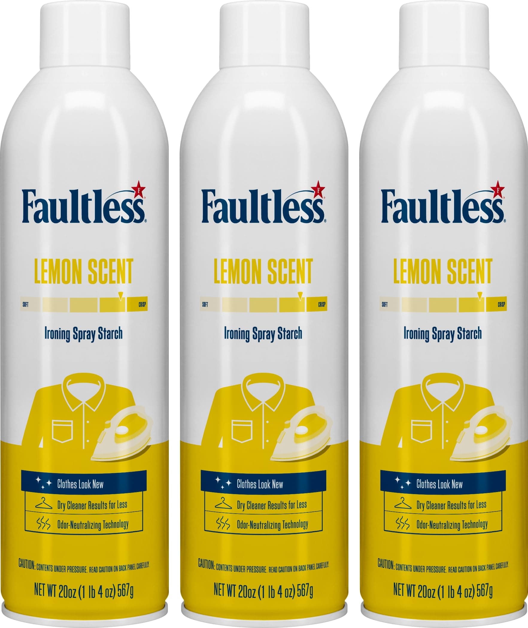 Faultless Lemon Laundry Starch - Lemon Scented Spray Starch 20 oz Cans for Smooth Iron Glide on Clothes & Fabric - Easy Iron Glide, No Residue (Pack of 3)