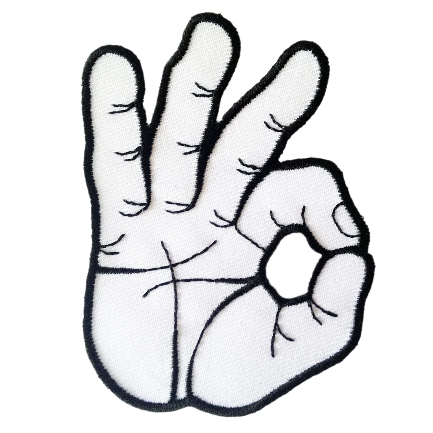 OKAY ok hand sign logo retor motocycle rider biker happy Iron on Patches Embroidered, White, Medium