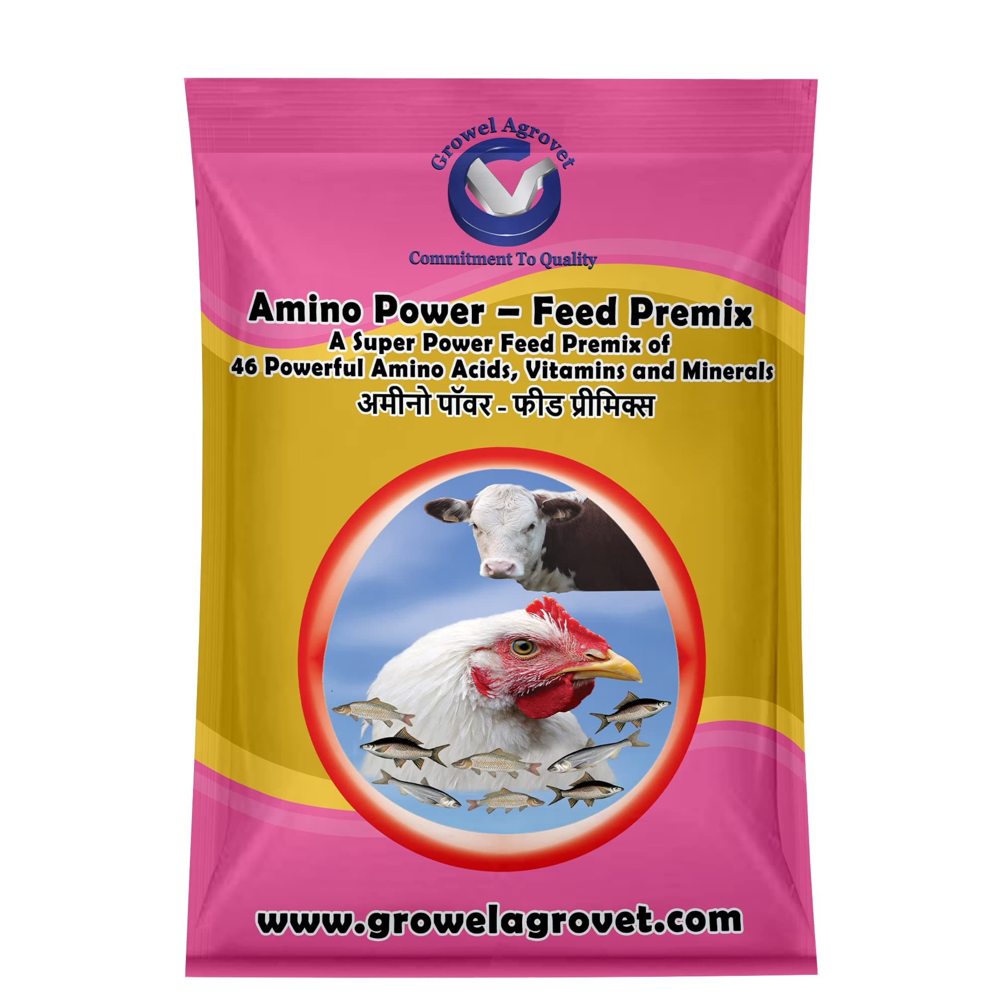 Growel Agrovet Amino Power – A Blend of 46 Amino Acids, Vitamins, and Minerals for Growth and Immunity of Aqua, Poultry, Cattle, Horse, Pig, Goat, Sheep, Pigeon and Birds - 5 kg.