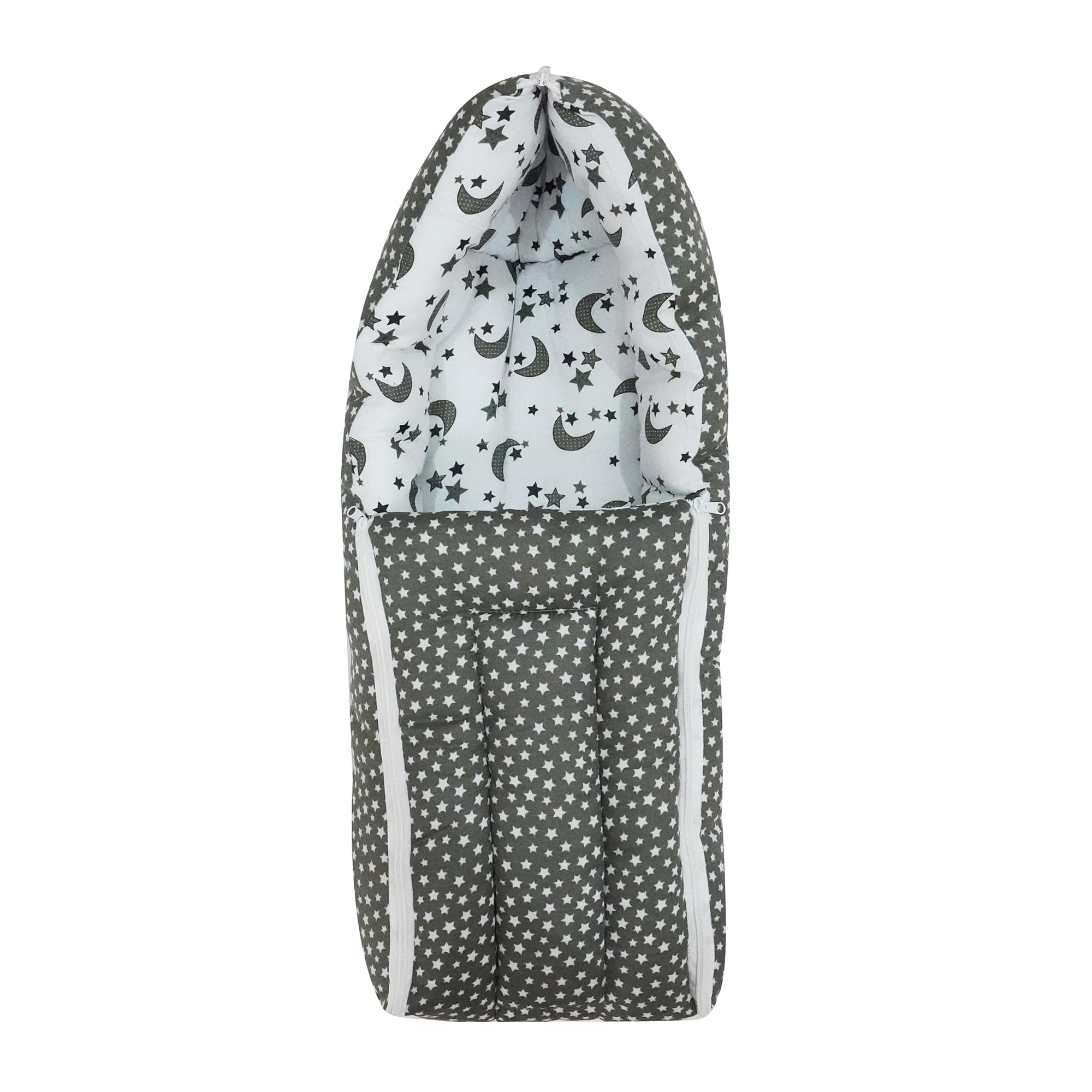 Sharma Clothing Pure Soft Cotton Baby Boys and Baby Girls 3 in 1 Multi Usage Sleeping Bag and Carry Bag and Bed kam (0-7Months,Star Grey)