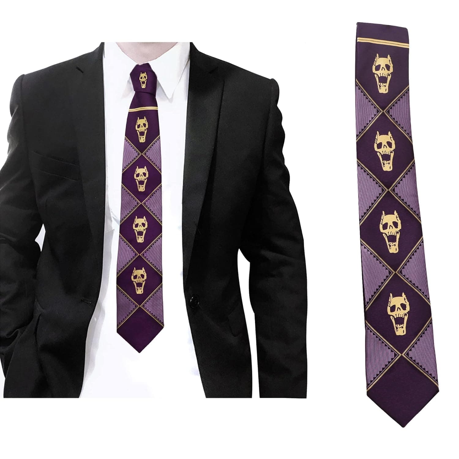 Teens Adult Men Women Necktie Skeleton Silk Tie for Daily Cosplay Halloween Costume Props