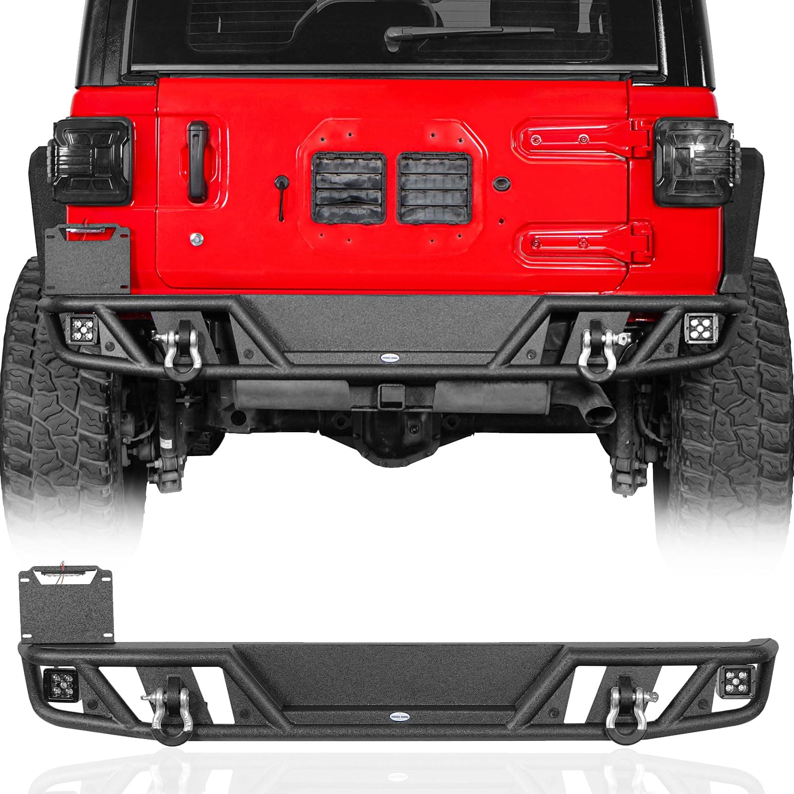 Hooke Road JL Tubular Rear Bumper for 2018-2026 Jeep Wrangler JL & Unlimited 2/4 Doors, Rock Crawler Bumper w/D-Rings & Receiver Hitch