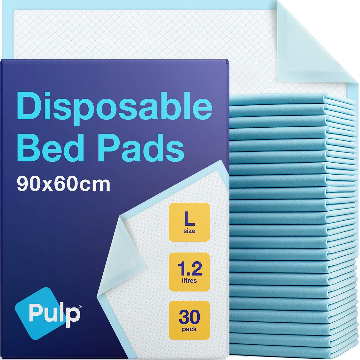 30 x PULP Incontinence Bed Pads 90 x 60cm | Large Disposable Incontinence Pads | Super Absorbency Incontinence Bed Sheets For Adults, Children & Babies | 1,200ML Capacity