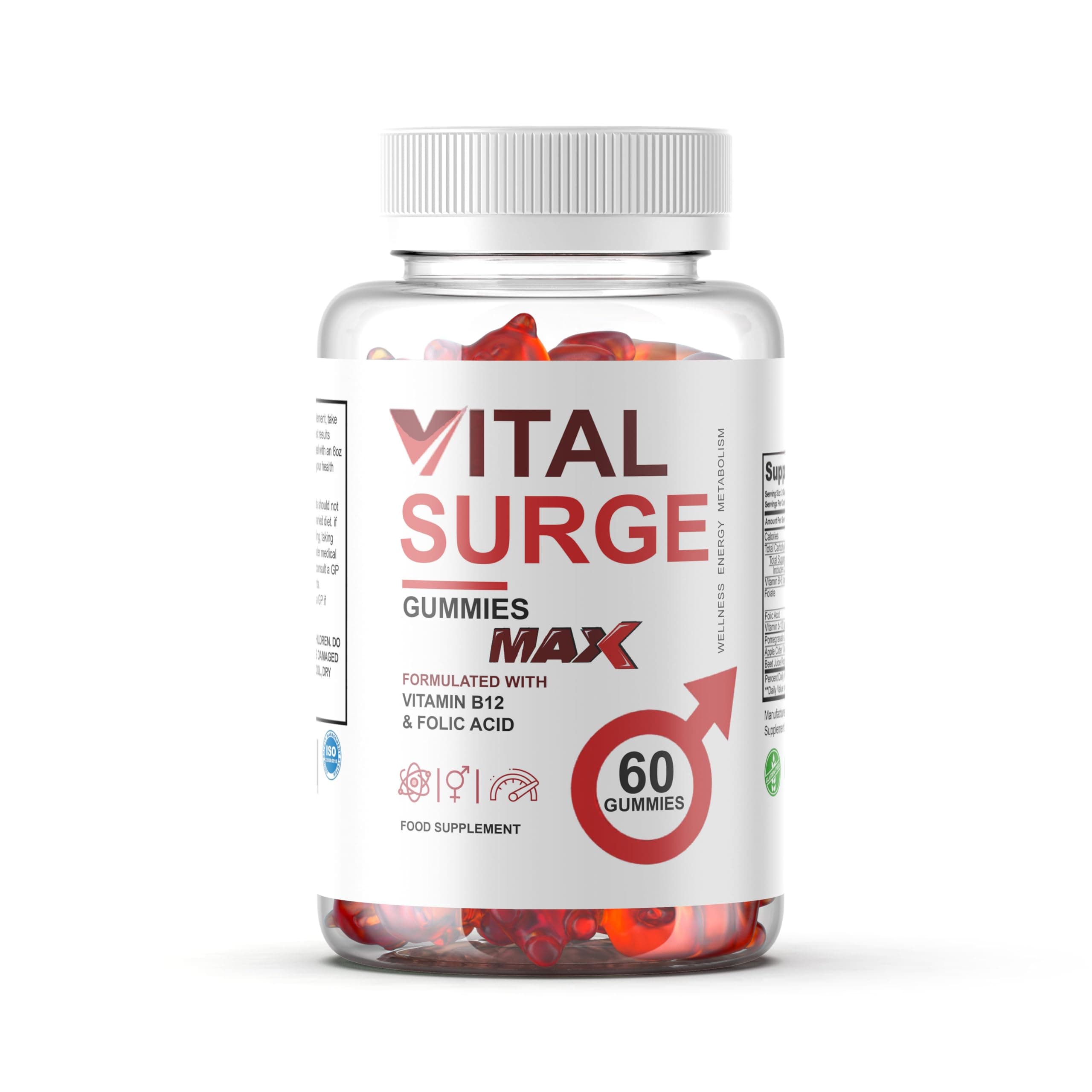 Vital Surge MAX Testo Gummies for Men - 60 Gummies, Natural Male Wellness Support with Apple Cider Vinegar, Herbal Blend & Vitamins, Vegan, Made in the UK, Supplement Heaven