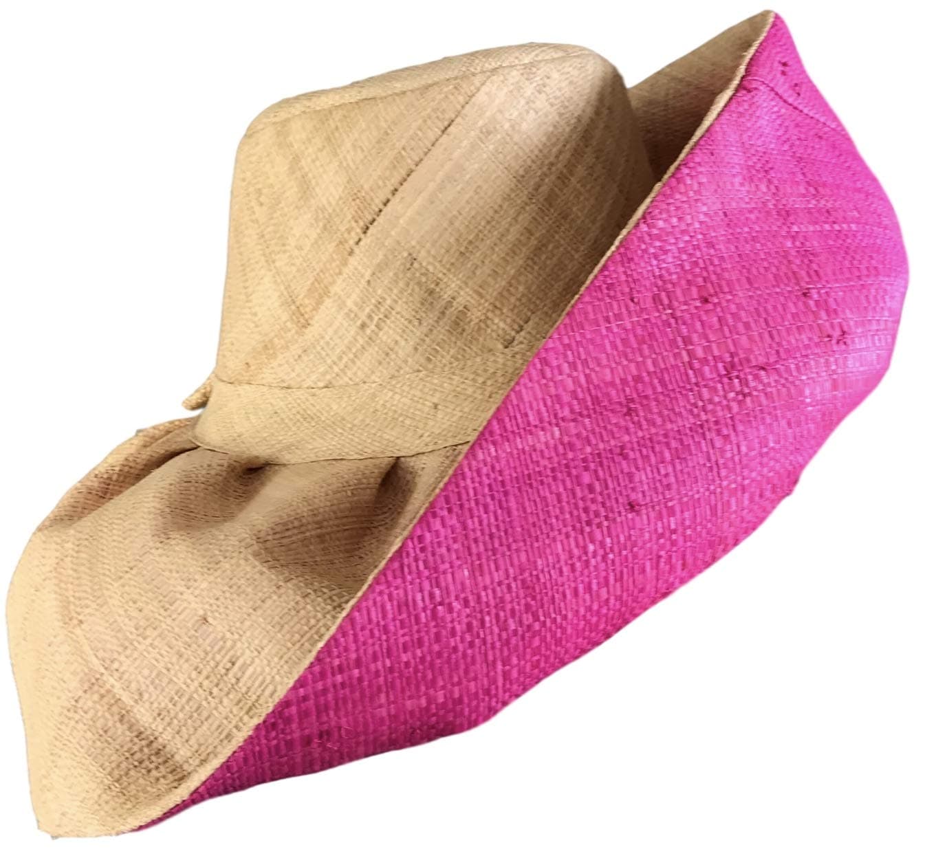 Pink Inside and Straw Outside Women's Sun Hat from Madagascar, by Goal 2020. Packable for Travel