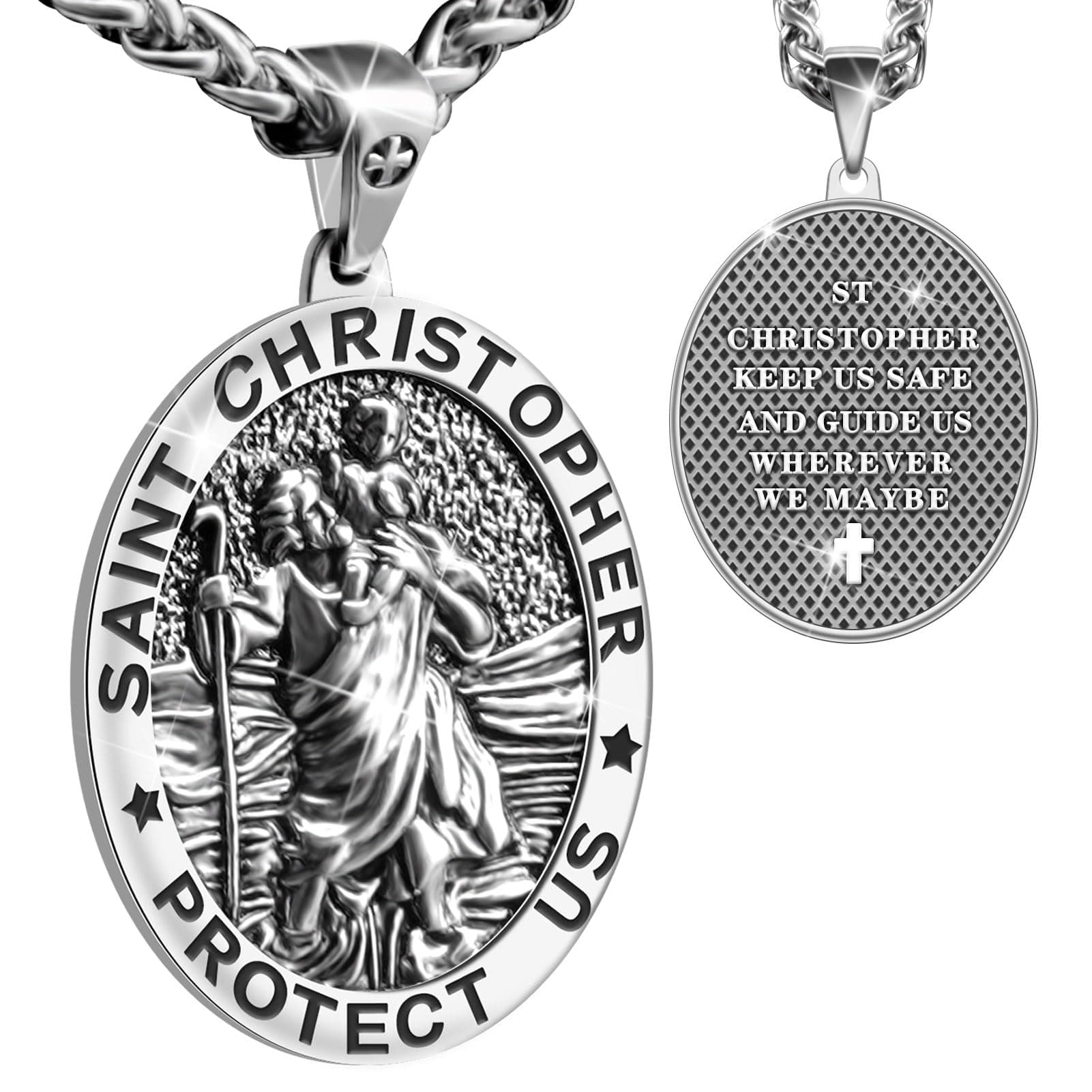 Saint Christopher Necklace St Christopher Medal Bless Safety Religious Pendant Gift for Men, Women, Family, Parent, Friend