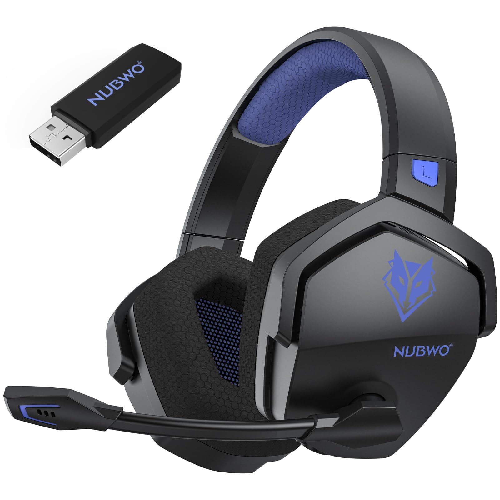 NUBWO Wireless Gaming Headset with Mic for Ps5 Ps4 PC, Zero Interference, 100-Hour Battery All-Day Play, 23ms Sync​ for Fortnite & Call of Duty/FPS Gamers, Triple Mode All Devices Compatible - Blue