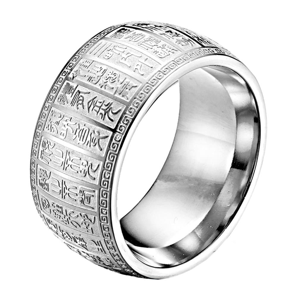 HIJONES Mens Stainless Steel Engraved Letters Surface Blue and Black 8MM Wide Carbon Fiber Ring