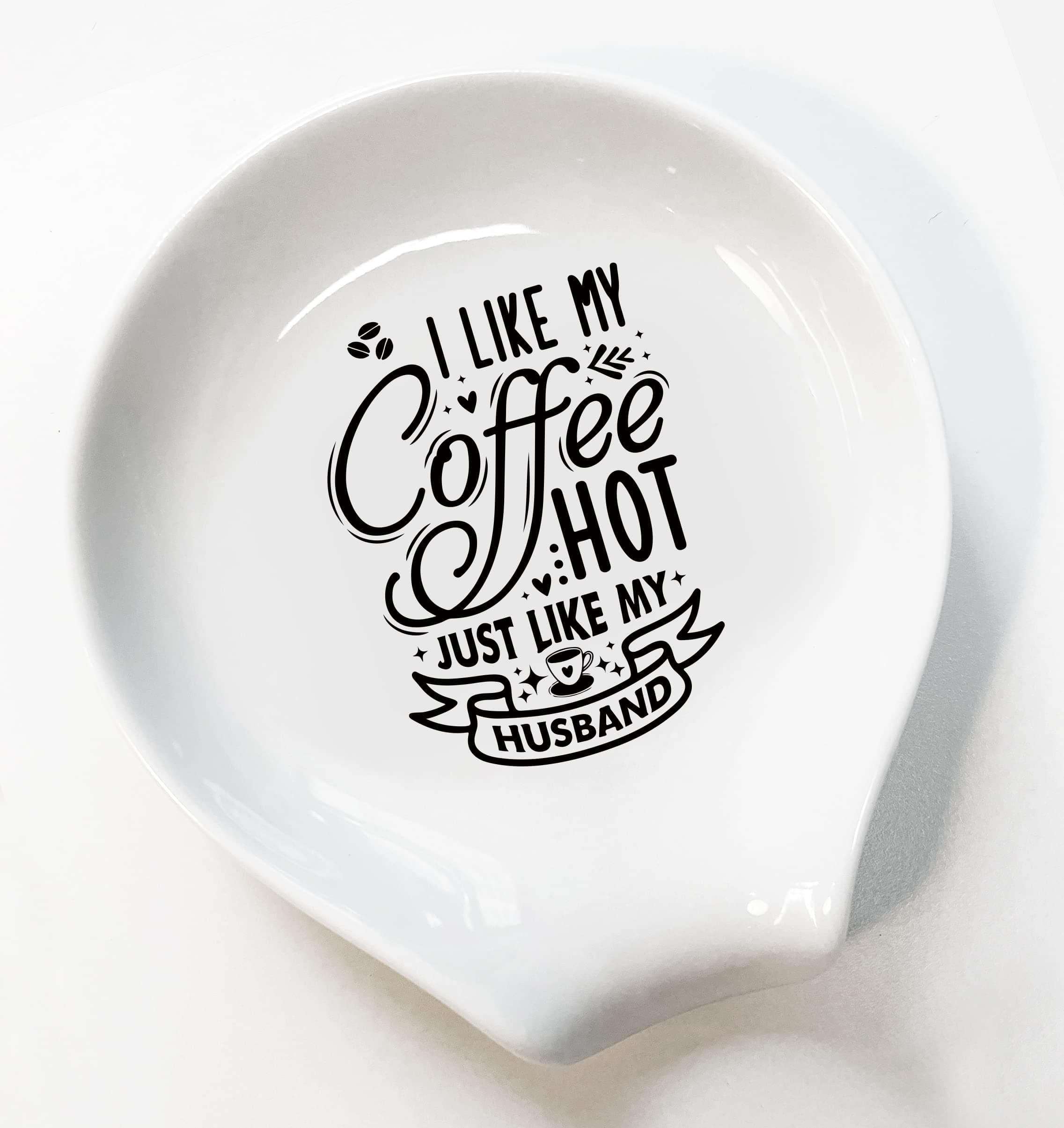 I Like My Coffee Hot Ceramic Spoon Holder and Spoon Set - Funny Black and White Coffee Quote - Coffee Station Decor and Bar Accessory Perfect Gift for Coffee Lovers