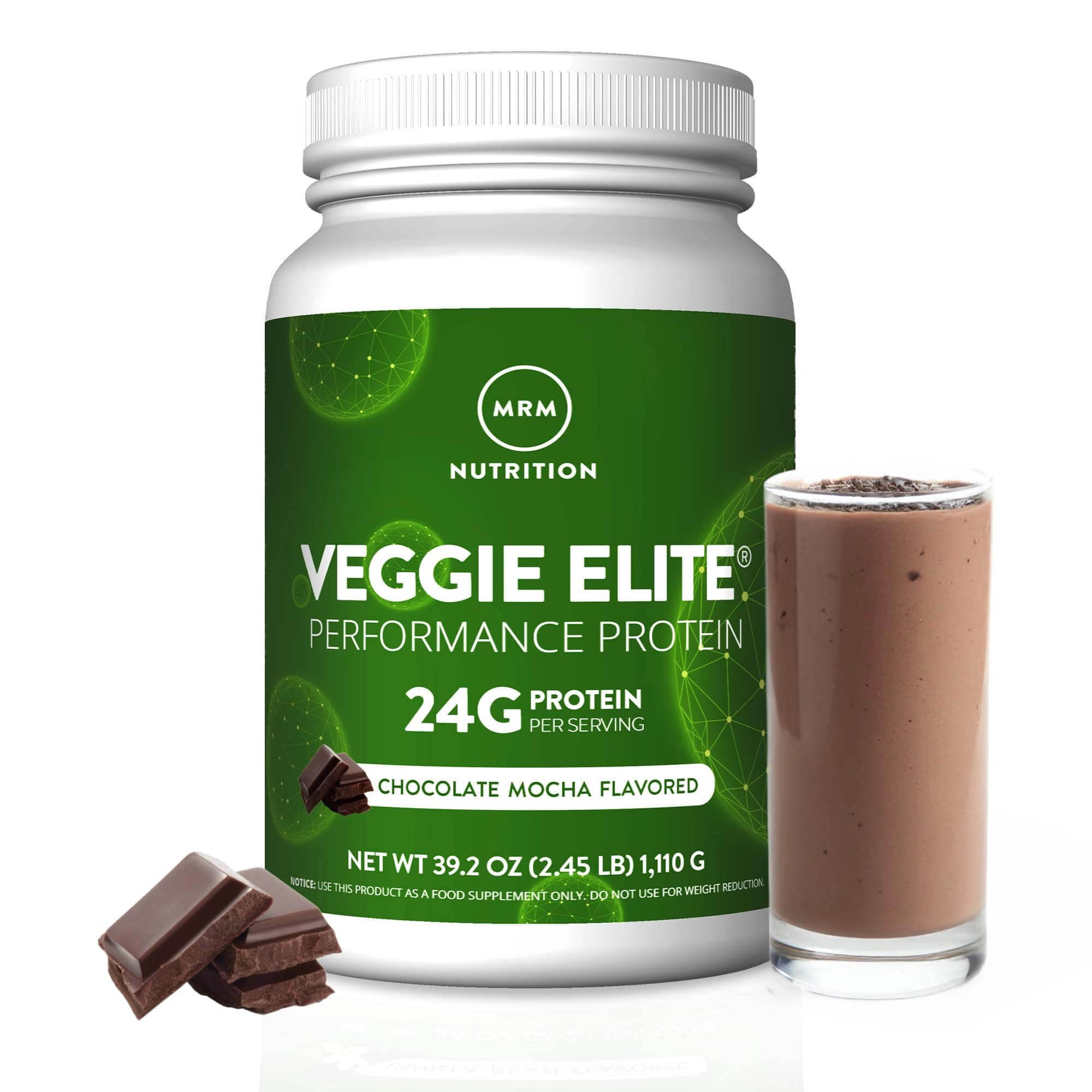 Veggie Elite Performance Protein - Chocolate Mocha, Plant-Based Powder, 24g Protein per Serving with BCAAs & Digestive Enzymes, Clinically Tested - Vegan, Gluten-Free - 31 Servings