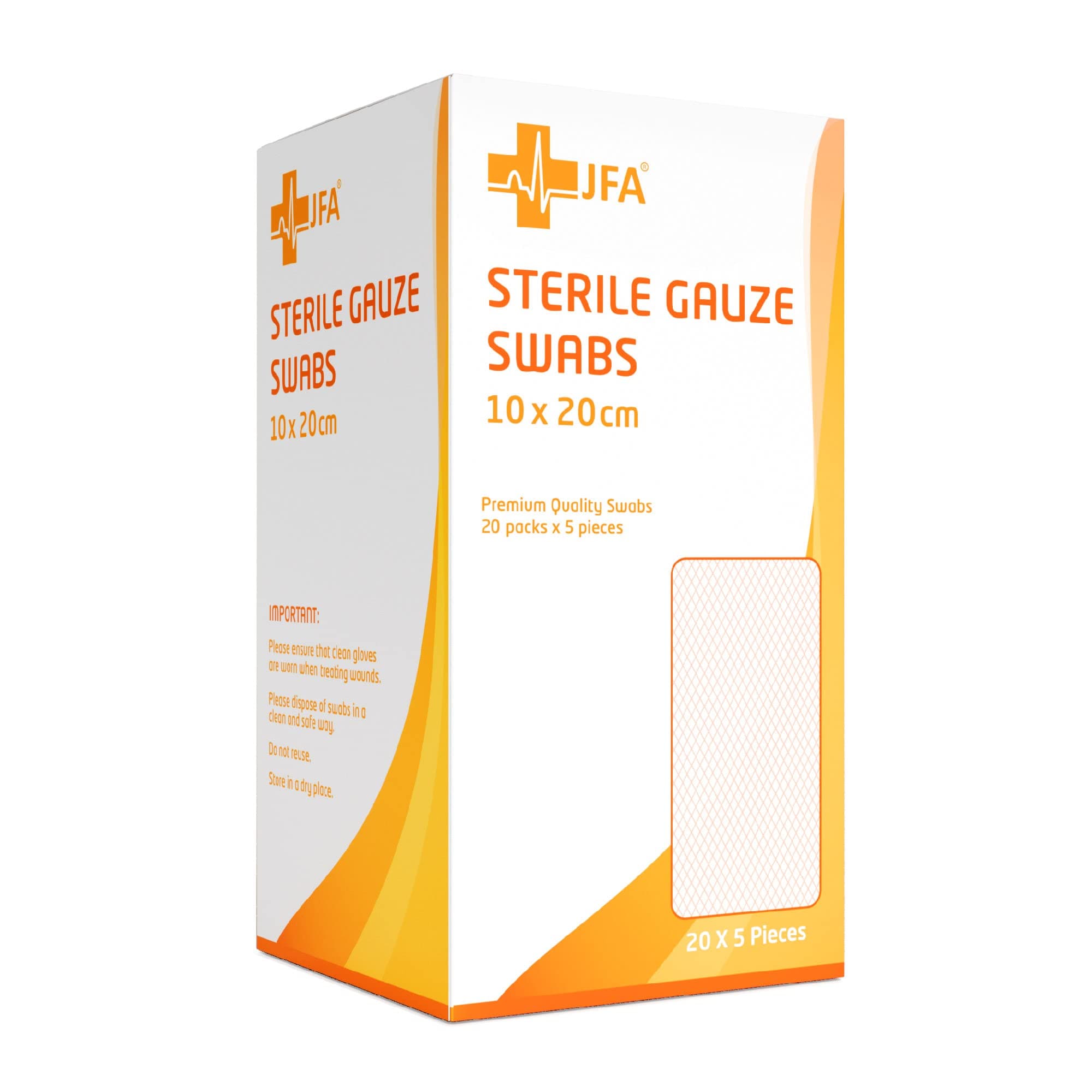 JFA Medical Premium Sterile Gauze Swabs 10cm x 20cm - Pack of 100
