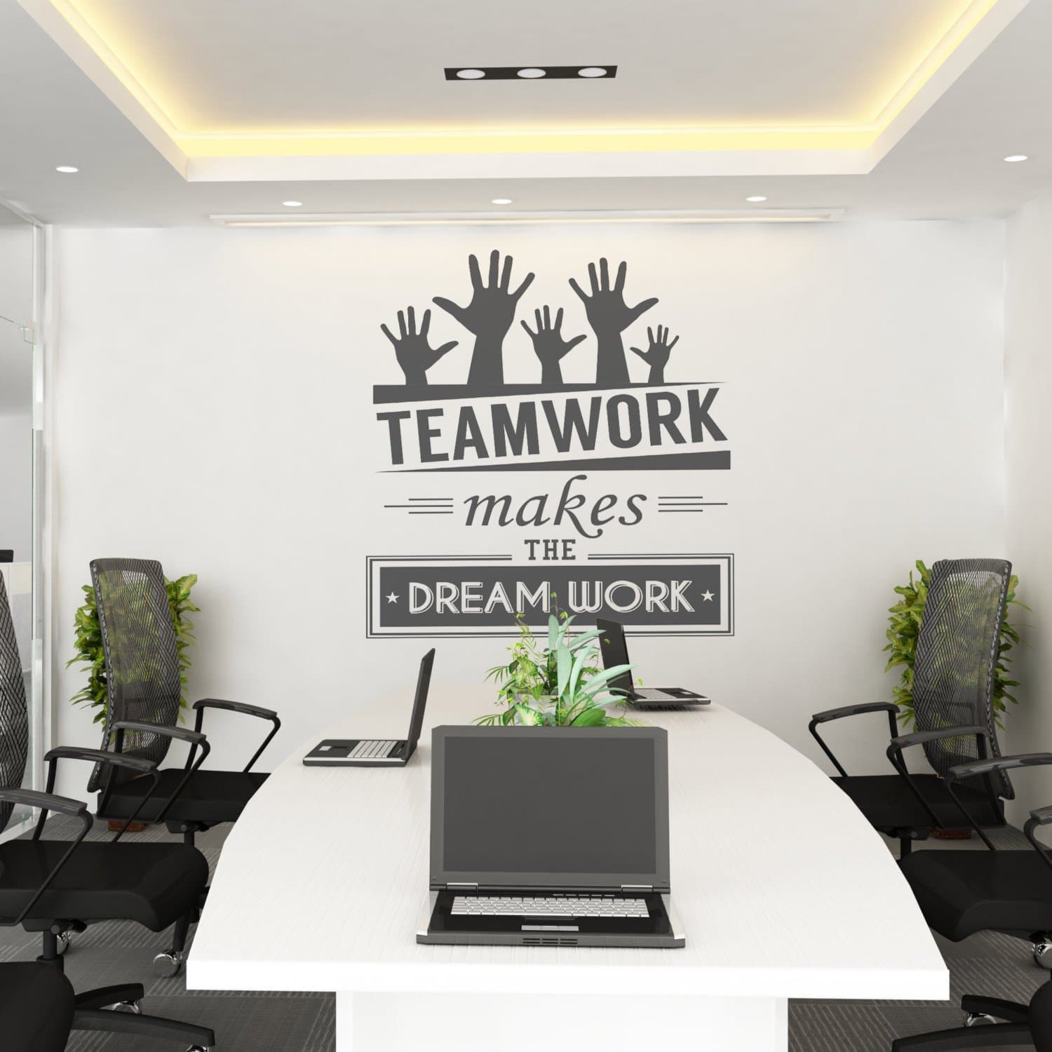 Office Inspirational Quotes Decal - Teamwork makes the dream work - Motivational Office Vinyl Decal Sticker Wall Art (Black,35 X 43 Inch)
