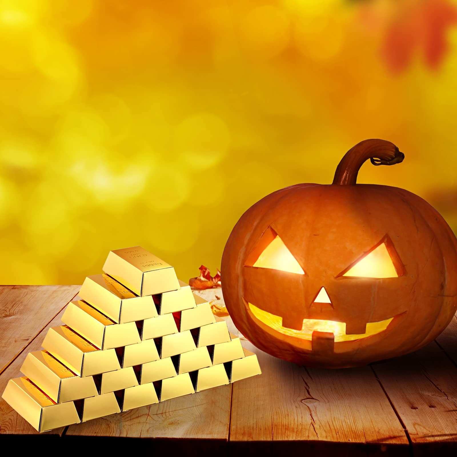 Honoson 24 Pcs Gold Bar Fake Gift Box Foil Gold Bar Party Favor Boxes Paper Golden Favor Boxes Treasure Brick for Pirate Casino Theme Party Decorations Candy Treats Chocolate Toys, 5.5 x 3.2 Inches