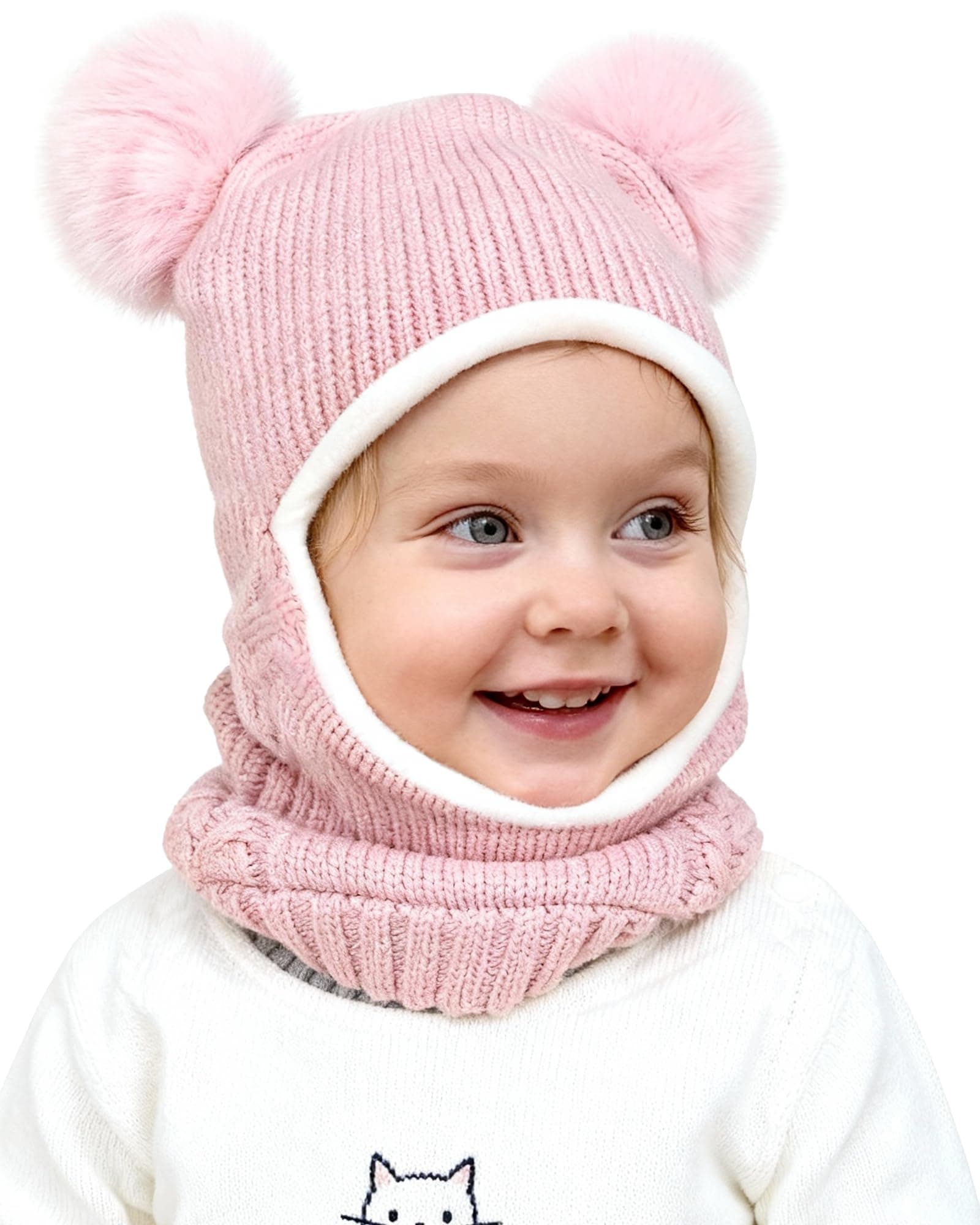 Baby Toddler Winter Hat Scarf Set Pom Girls Boys Kids with Fleece Lined Beanie Snow Hat Hood