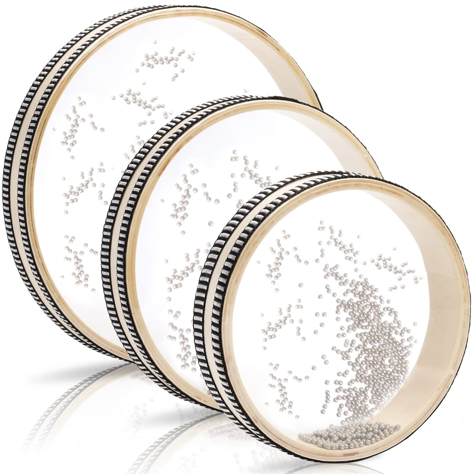 Fasmov 3 Pieces Wave Bead Sea Drum, Wave Sound Drum with Hardwood Shell Musical Instrument Percussion for Home School Supplies, 6 Inch, 8 Inch, 10 Inch