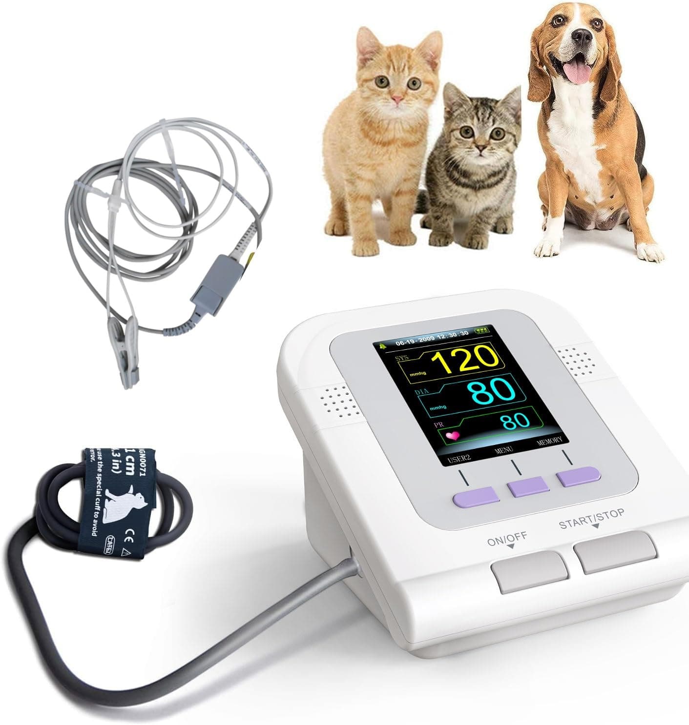 Cat/Dog/Animal/Vet Automatic Blood Pressure Monitor Electronic Sphygmomanometer Tonometer SPO2 Tongue Probe PC Software CONTEC08A-VET