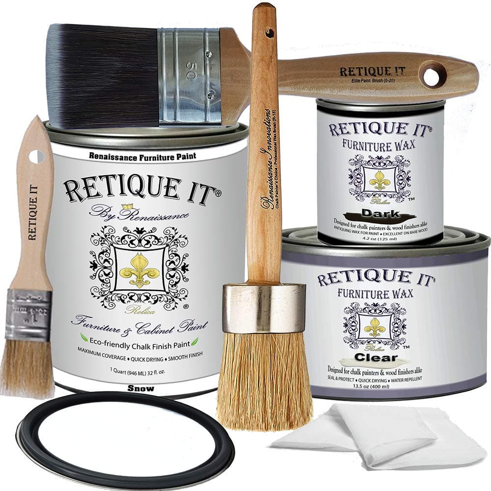 Retique It Chalk Furniture Paint by Renaissance Deluxe Starter Kit, 8 Piece Set, 01 Snow