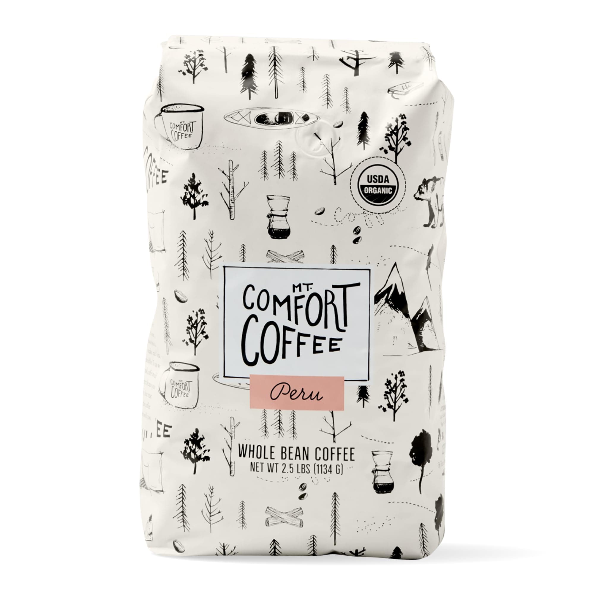 Mt. Comfort Coffee Organic Peru Medium Roast, 2.5 Pounds - Flavor Notes of Nutty, Chocolate, & Citrus - Sourced From Small, Peruvian Coffee Farms - Roasted Whole Beans