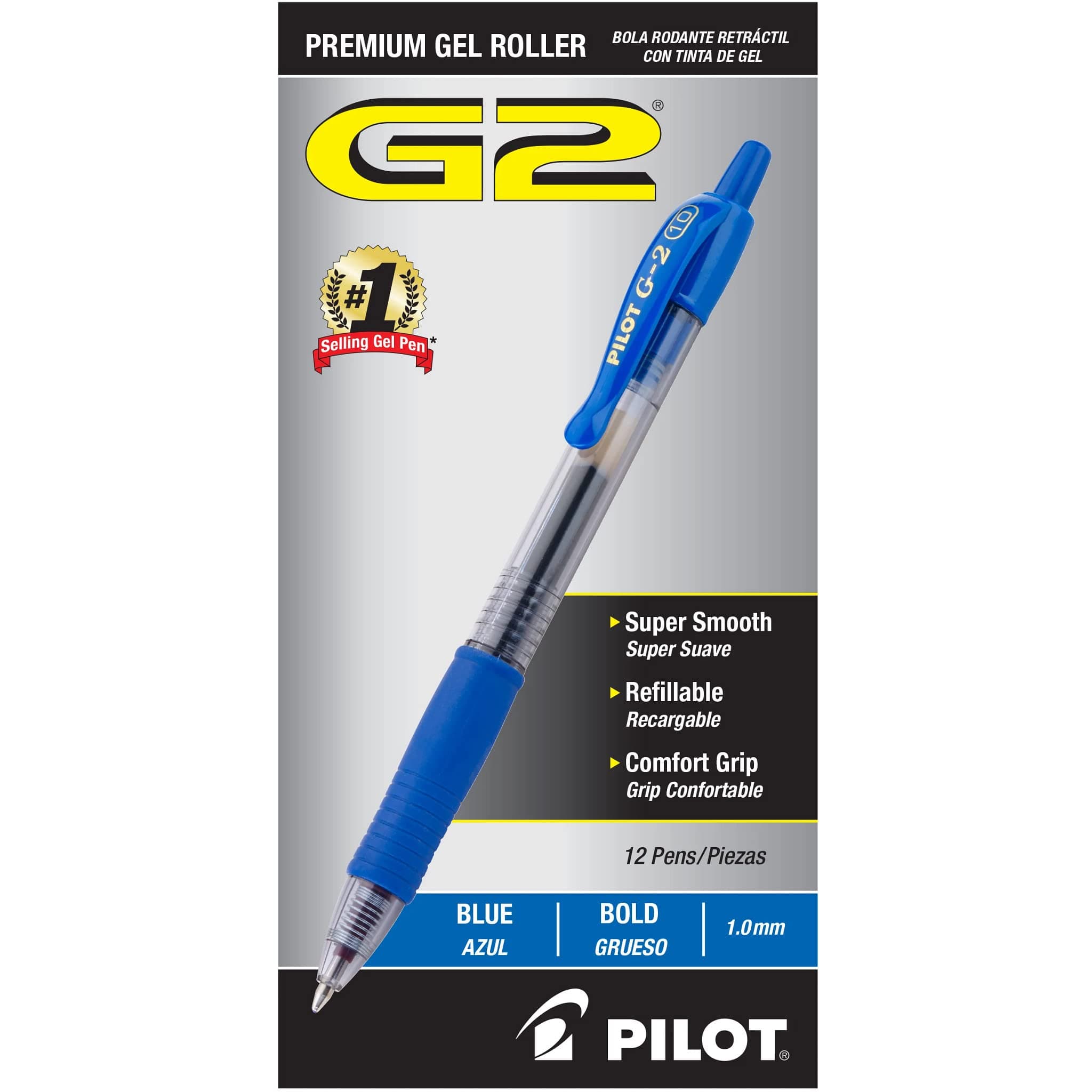 Pilot G2 Retractable Premium Gel Ink Roller Ball Pens, Bold Point, Blue Ink, Pack of 12 (31257)